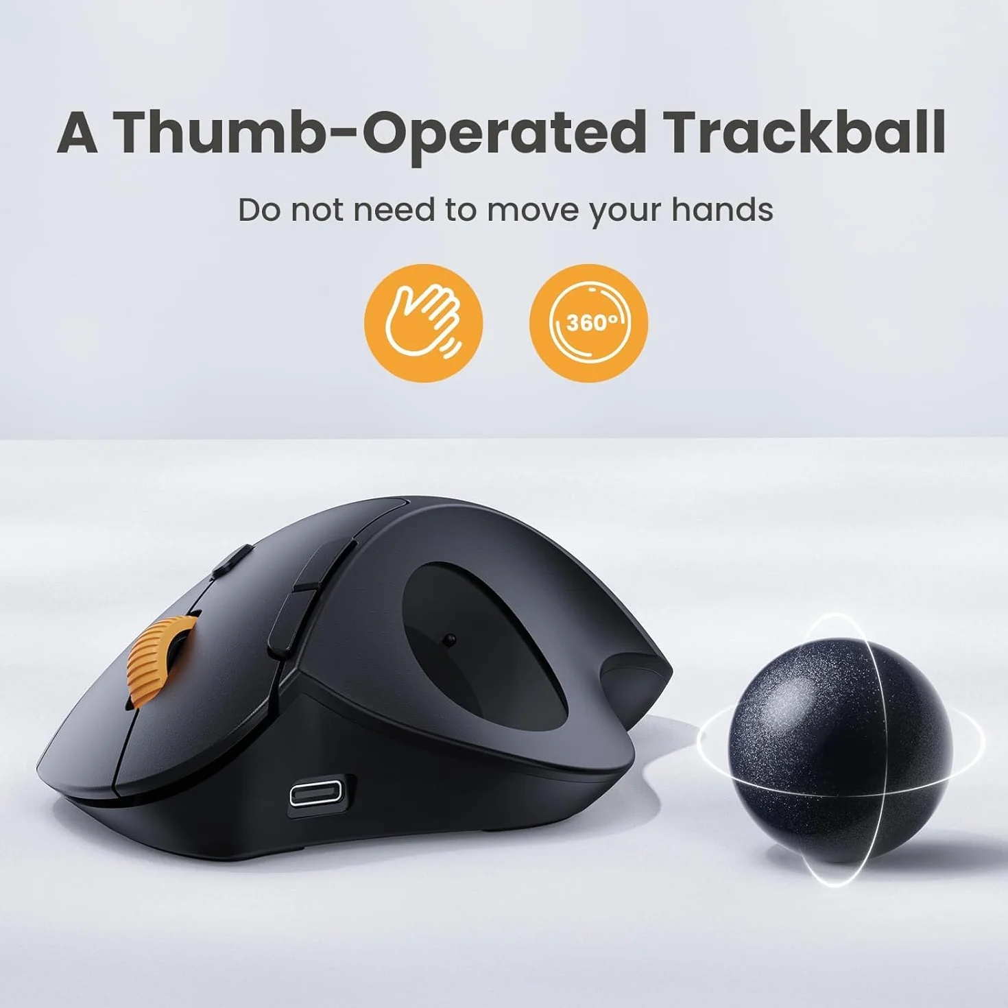 ProtoArc EM04 Bezprzewodowa mysz Trackball, ergonomiczna mysz kulkowa Bluetooth, ładowalna mysz komputerowa, laptop, 3 połączenia urządzeń, kompatybilna z PC, iPad, Mac, Windows, czarna kula