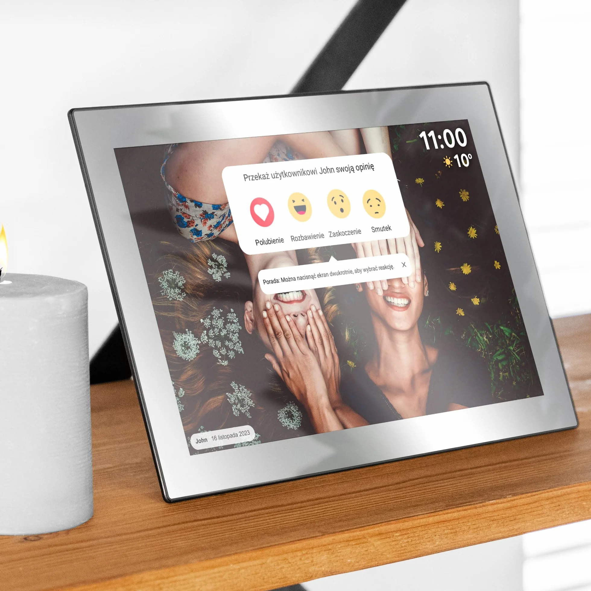 Krüger&Matz Cyfrowa Ramka na Zdjęcia FRAMEO 1280 x 800 px 10,1" Wi-Fi MicroSD Odtwarzanie Klipów Wideo Timer Pogoda Lustrzana Ramka KM1101