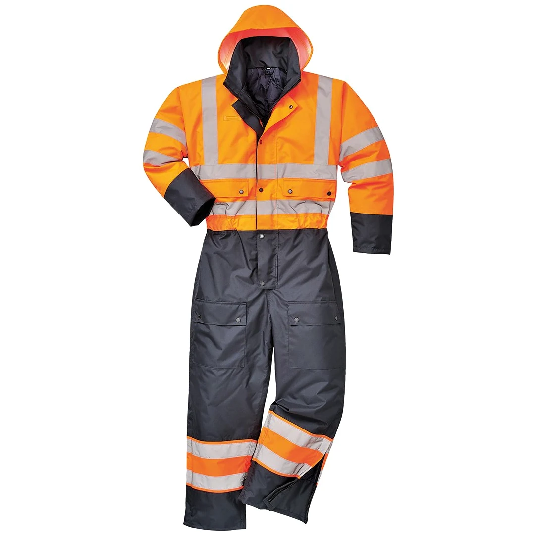 Portwest S485 Ostrzegawczy Kontrastowy Ocieplany Kombinezon, Pomarancz/Granat, Rozmiarowy XL