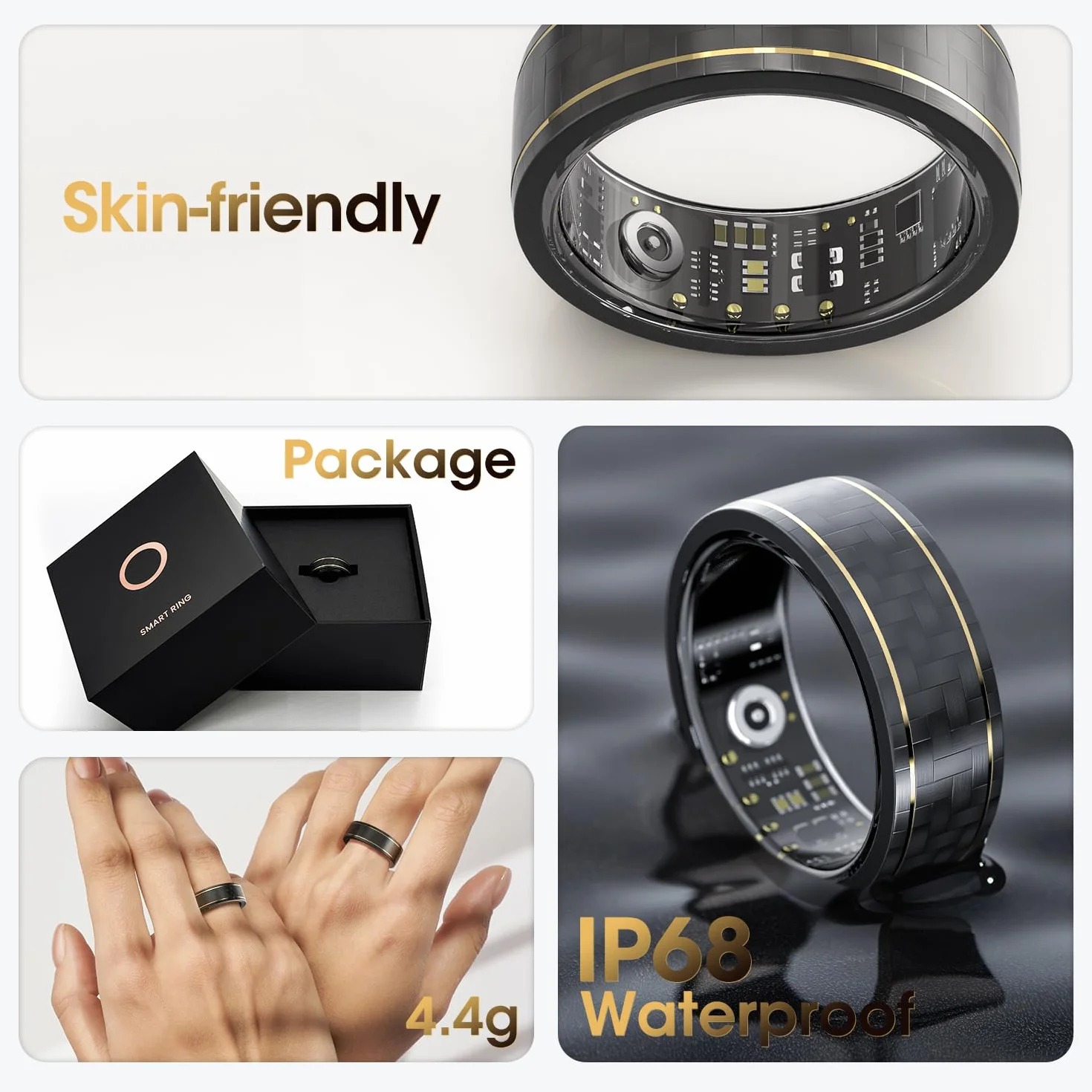 Smart Ring męski damski IP68 monitorowanie tętna 24/7 fitness pierścień kompatybilny iOS Android rozmiar 12