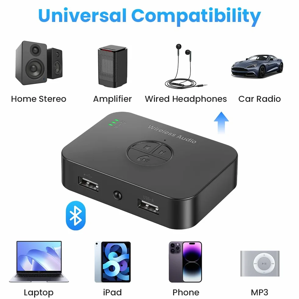 Odbiornik Bluetooth 6.0 Hi-Fi, adapter audio Bluetooth AUX 3,5 mm RCA do domowego stereo
