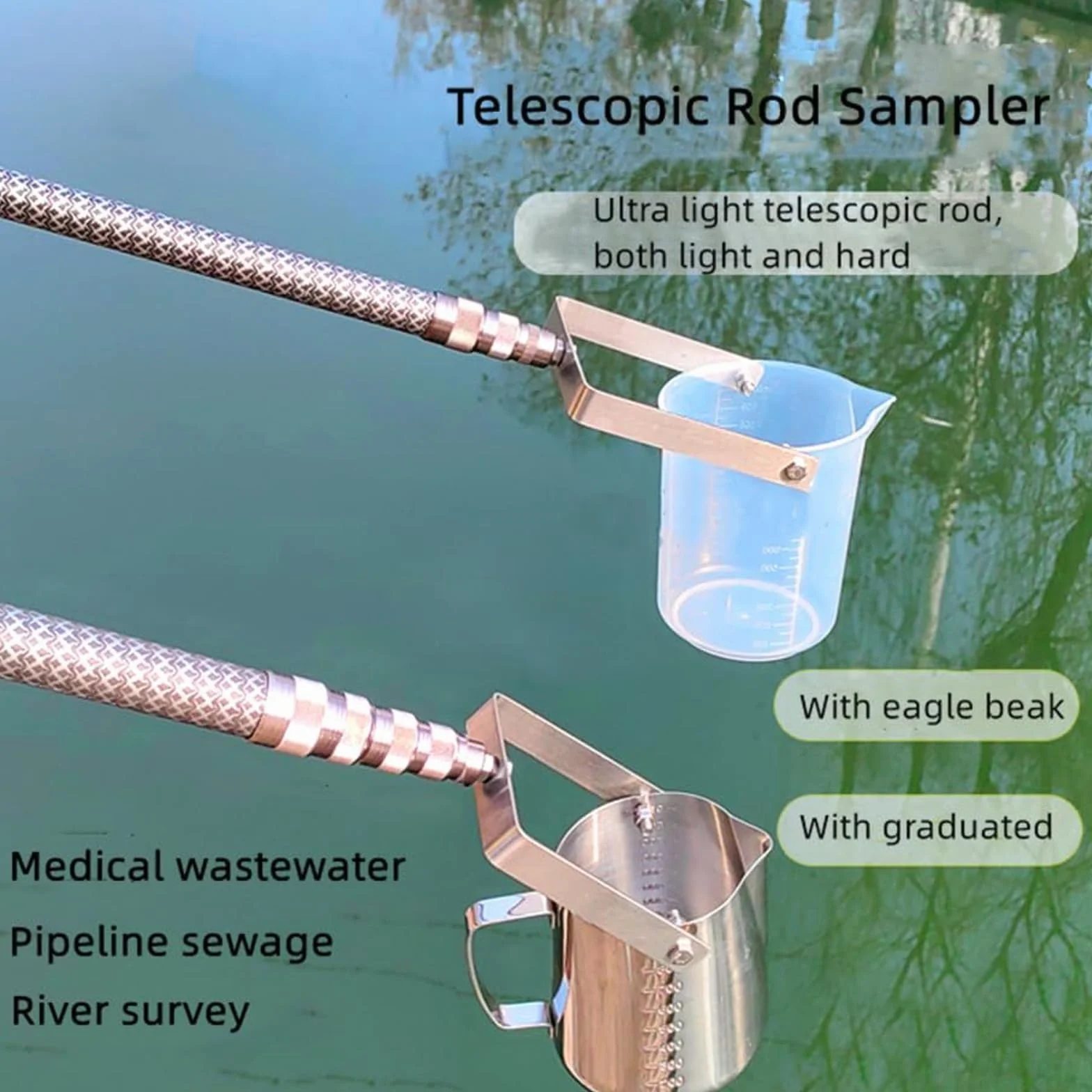 Teleskopowy próbnik wody, słup do pobierania próbek 500 ml/1000 ml do monitorowania środowiska i testowania jakości wody