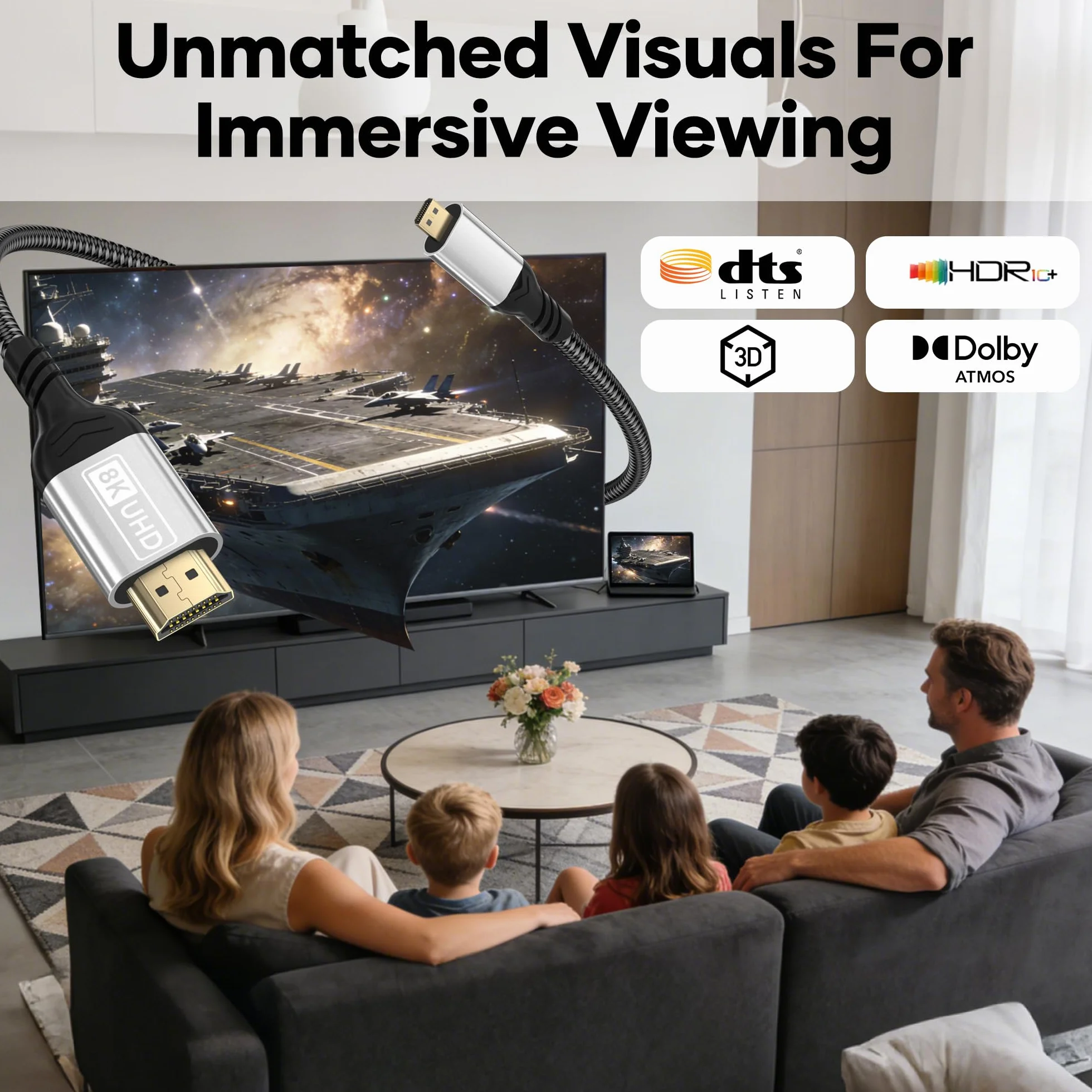 Micro HDMI do HDMI 2.1, 2 m kabel 8K @60 Hz, 4K @120/240 Hz, eARC, HDR