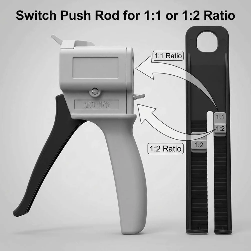 QWORK® 50 ml pistolet do klejenia epoksydowego z rękojeścią klej zmieszany, 1: 1 i 2: 1 pistolet do nabojów z pistoletem do klejenia, aplikator do mieszanki