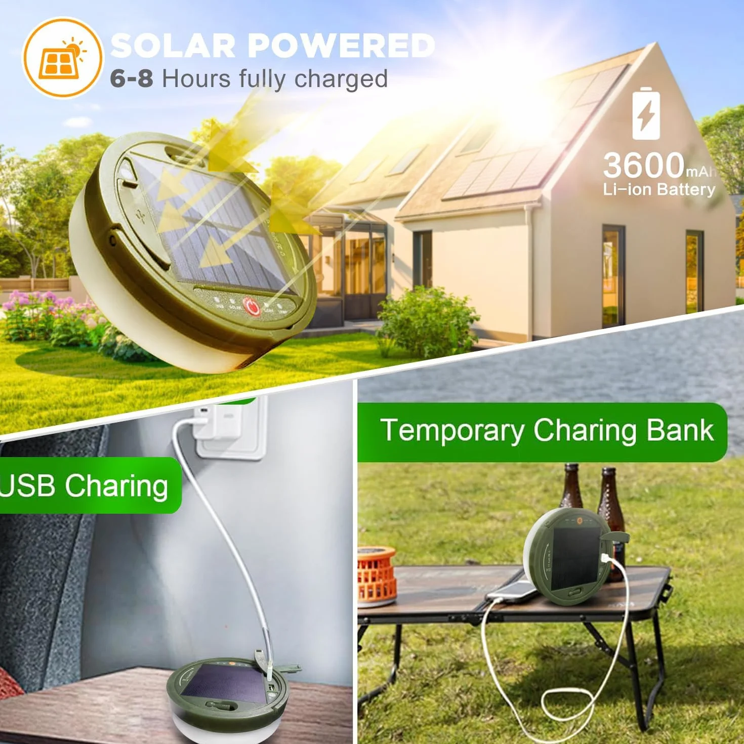 Solarny łańcuch świetlny kempingowy z pilotem zdalnego sterowania, przenośna wodoodporna lampa kempingowa 2 w 1, zasilana energią słoneczną i ładowaną przez USB, latarnia namiotowa do wędrówek