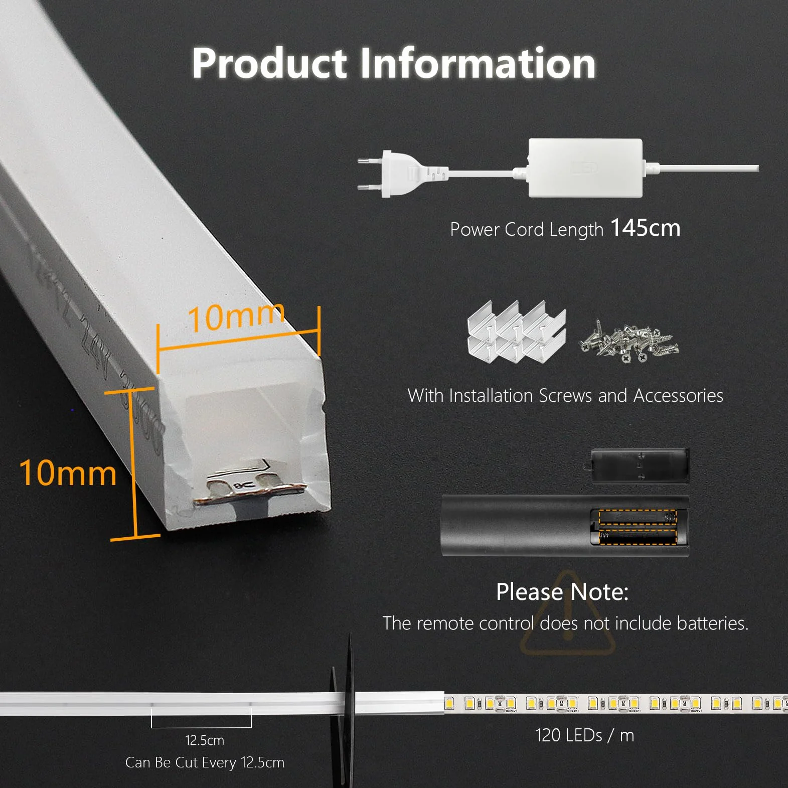 20m Pasek LED Neon 220V Ściemniany Z Pilotem Ciepła Biel 3000K-Zimna Biel 6500K, Silikon IP65 10x10mm Elastyczny Na Zewnątrz Komplet Z Zasilaczem