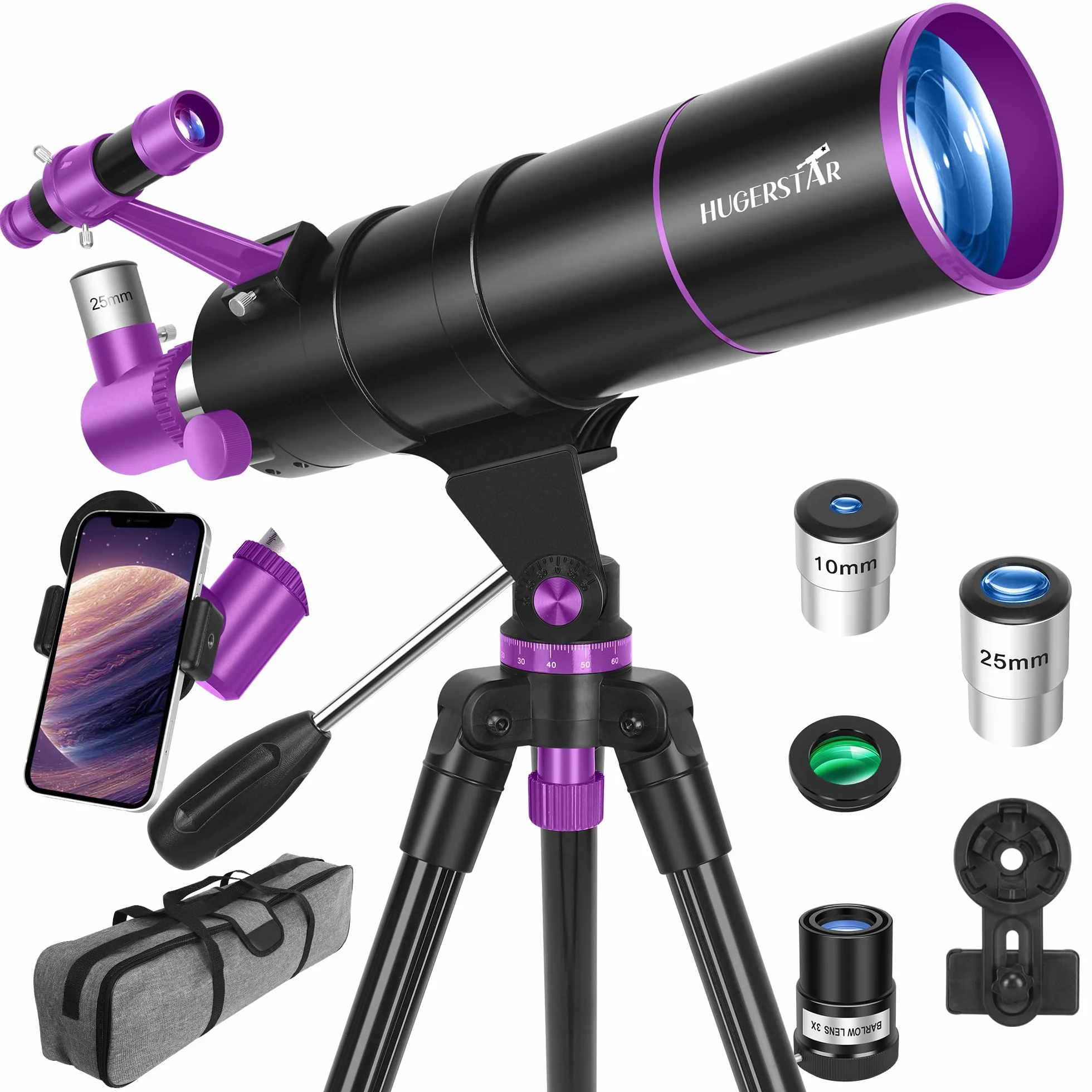 HUGERESTAR Teleskop Astronomiczny 90/550mm Refraktorowy dla Dorosłych i Dzieci