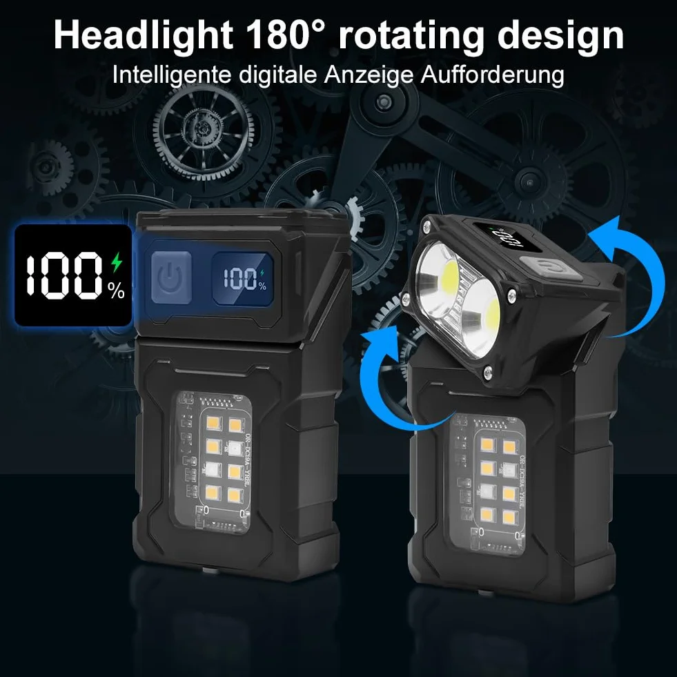 flintronic Mała latarka, ładowalna mini latarka EDC USB C, lampa robocza COB z magnetyczną podstawą i klipsem na klamrę, super jasna latarka na kemping, wędrówki, nagłe wypadki, warsztat, naprawa