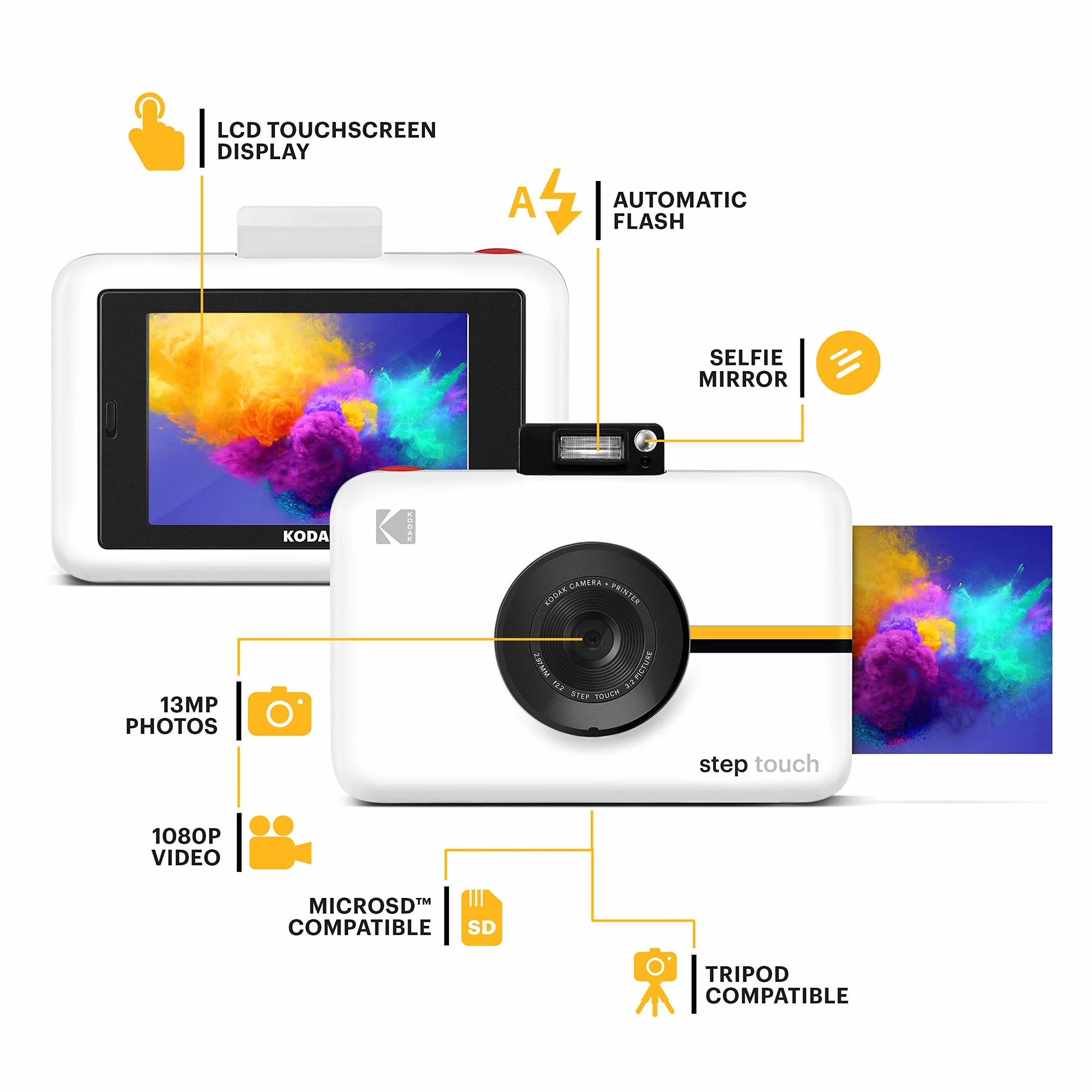 KODAK Step Touch Aparat błyskawiczny 3,5-calowy ekran dotykowy LCD czarny Bluetooth ZINK wideo HD 1080p