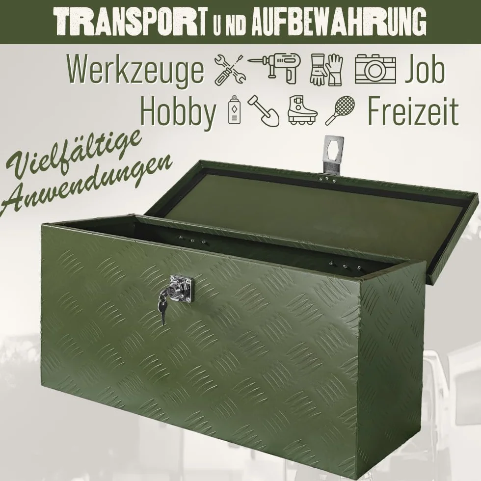 trucky Skrzynka na dyszel, kolor zielony, skrzynka na narzędzia, aluminiowa skrzynka z przyczepą, zamykana, aluminiowa skrzynka transportowa, skrzynka na narzędzia, aluminiowa skrzynka do