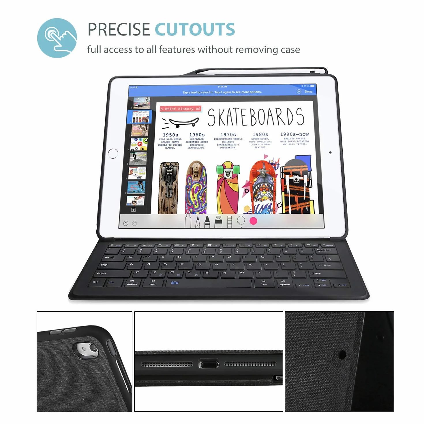 ProCase US-English Keyboard Case for iPad Pro 12,9" 2017/2015 (1st / 2. generacji), wbudowany uchwyt na iPencil, lekka obudowa ochronna z klawiaturą bezprzewodową – czarna