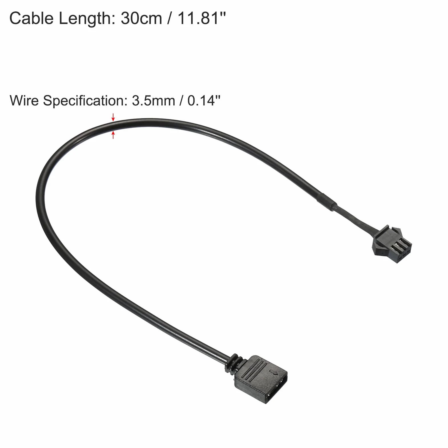 PATIKIL 3-pinowy 5 V 30 cm długi interfejs płyty głównej komputera do SM3P żeński kabel przedłużający, zasilacz z tworzywa sztucznego metal do wentylatorów RGB taśm LED, czarny
