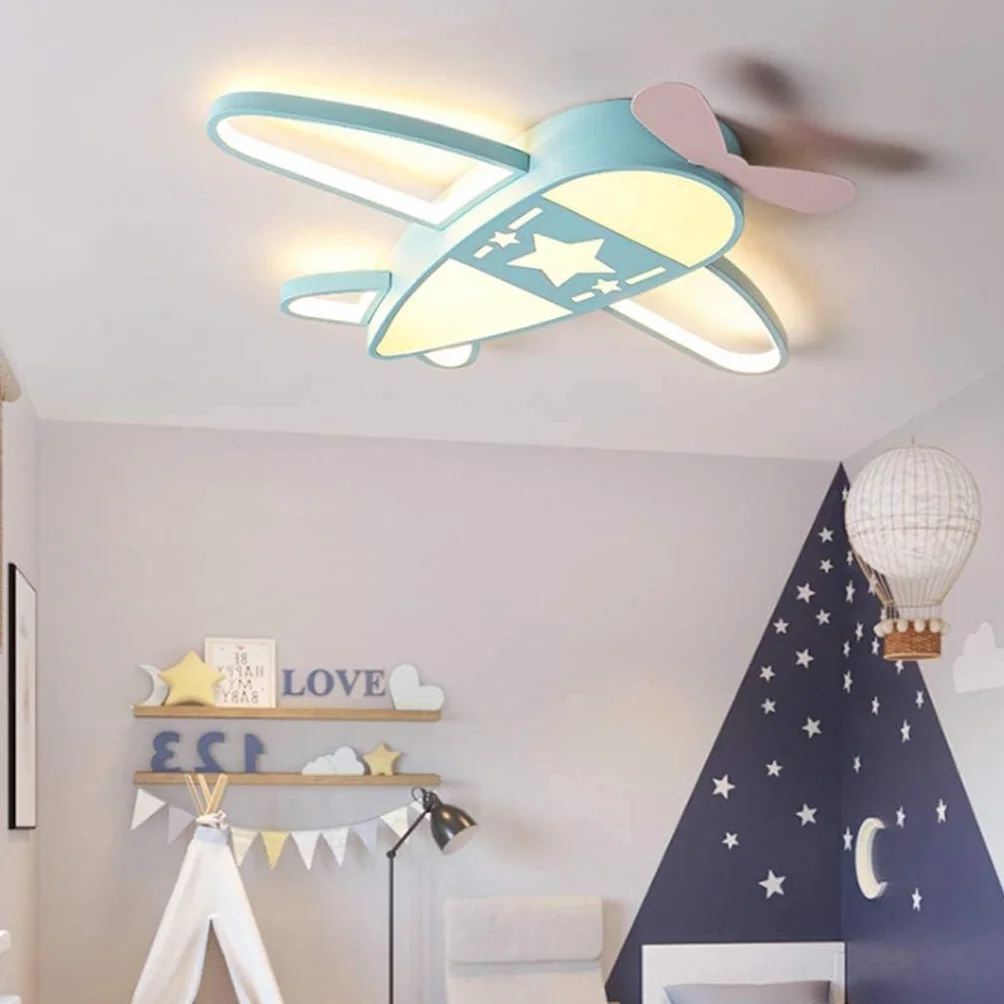 Lampa sufitowa LED do pokoju dziecięcego Klosz samolotu z kreskówkową grafiką Ściemnialna z pilotem Lampa sufitowa z akrylu do pokoju dziecięcego Sypialnia, salon Oświetlenie miętowo-zielone Żyrandol(