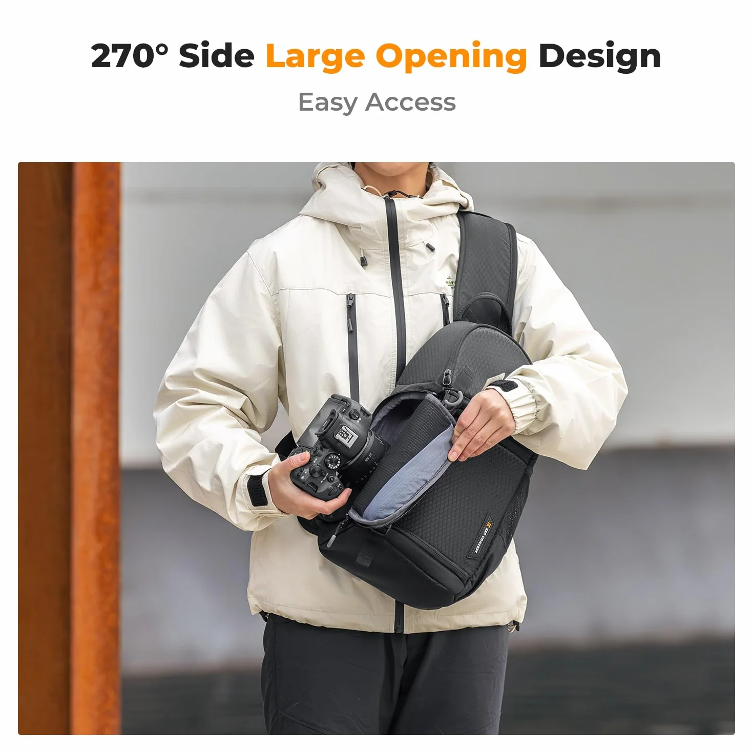 K&F Concept Torba na ramię na aparat torba crossbody wodoodporny plecak na aparat DSLR/SLR/futerał na aparat bezlusterkowy torby fotograficzne, Czarny, M, Klasyczny