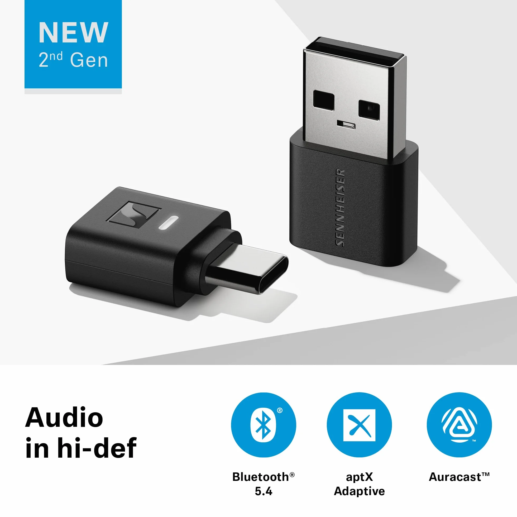 Sennheiser BTD 700 Bluetooth USB Dongle - aptX Lossless, Auracast, nadajnik audio Plug & Play do słuchawek i głośników, bardzo niskie opóźnienie, kompatybilny z Bluetooth 5.4, USB-C i USB-A