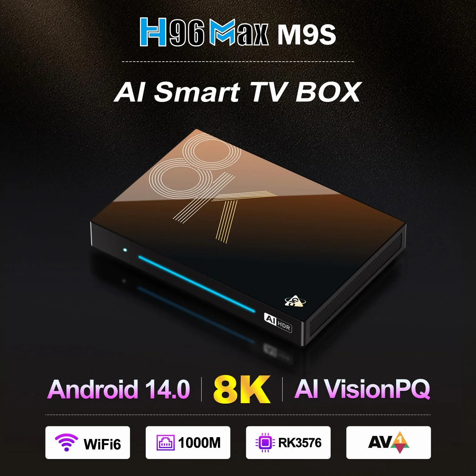 CHROX Android 14.0 TV Box, H96 MAX M9S 8G RAM 128G ROM RK3576 z podwójnym Wi-Fi 2.4G/5.8G, BT 5.0+ Quad-Core 64 bits 4K/8K UHD H.265 Ethernet LAN 3D Set Top TV Box, 8 GB + 128 GB