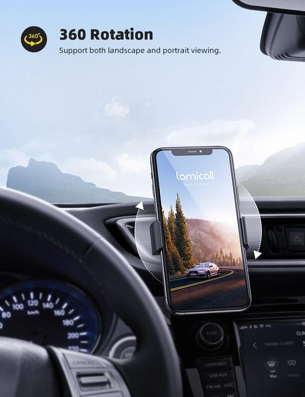 Lamicall Uchwyt samochodowy na telefon, obrotowy 360 do iPhone 12 Pro Max, Samsung S10 S9, Huawei