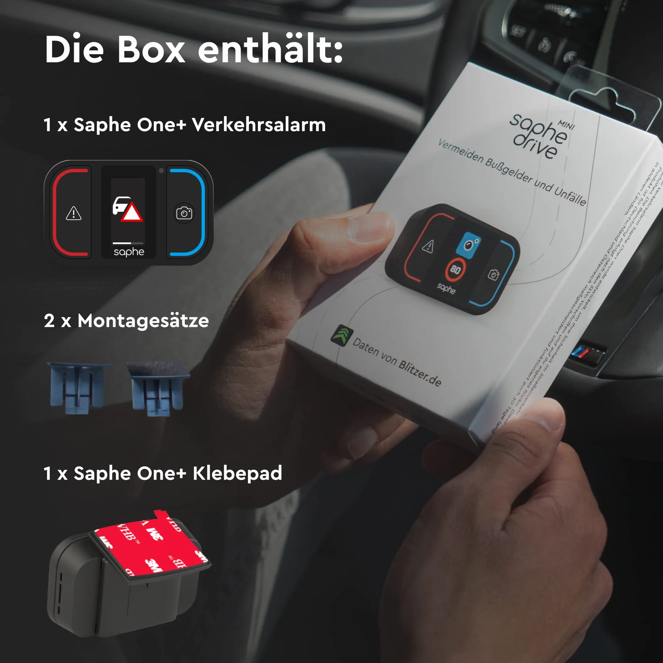 Saphe Drive Mini ostrzegacz przed radarami do samochodu z kolorowym wyświetlaczem – Wyświetla radary, zagrożenia – dane od Blitzer.de – Żadne ABO nie jest potrzebne