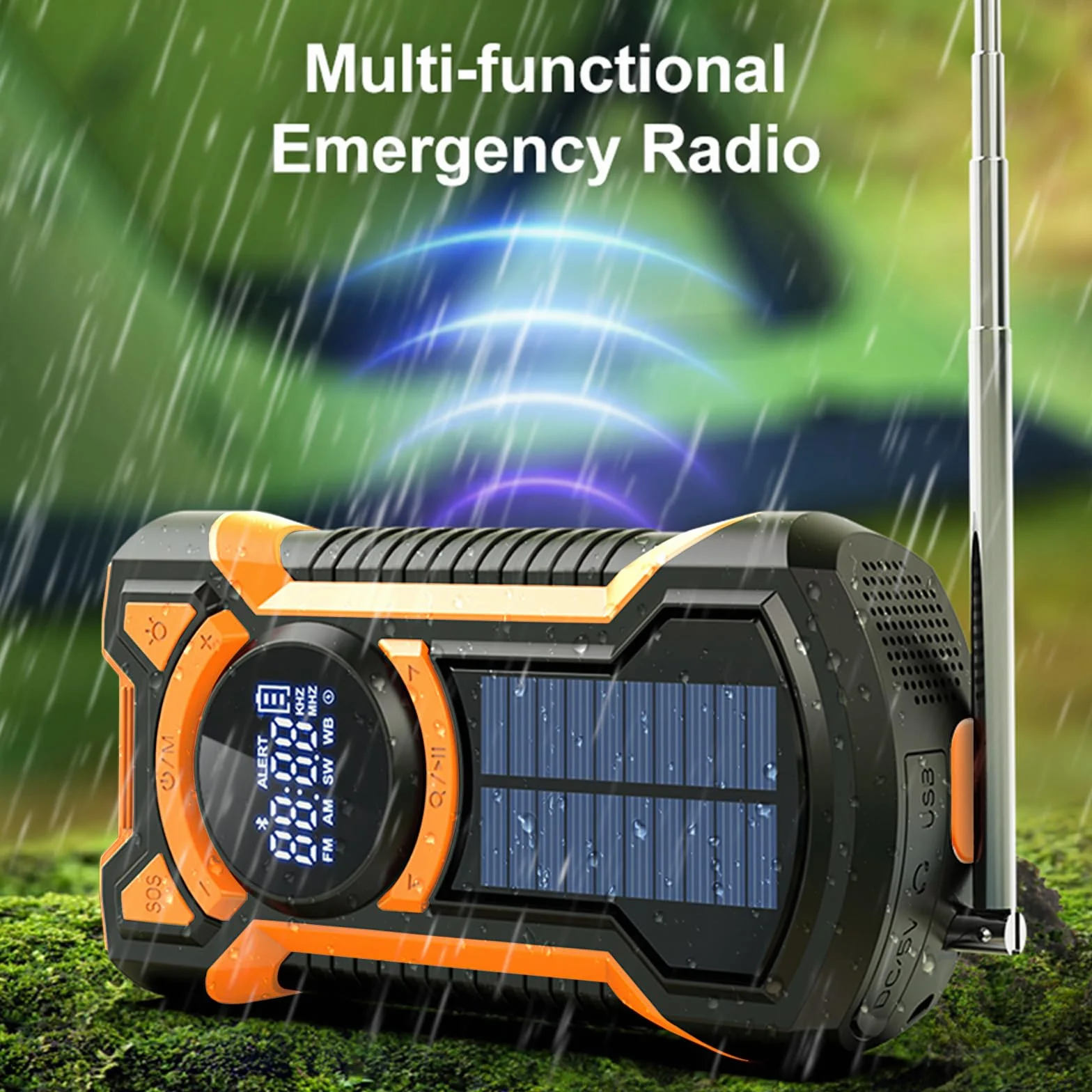 Radio awaryjne z ręczną korbą, głośnik Bluetooth na korbę z akumulatorem 5000 mAh, ładowarka słoneczna Power Bank USB AM/FM Radio SOS Alarm Latarka IPX5 Wewnętrzny Outdoor Camping Emergency