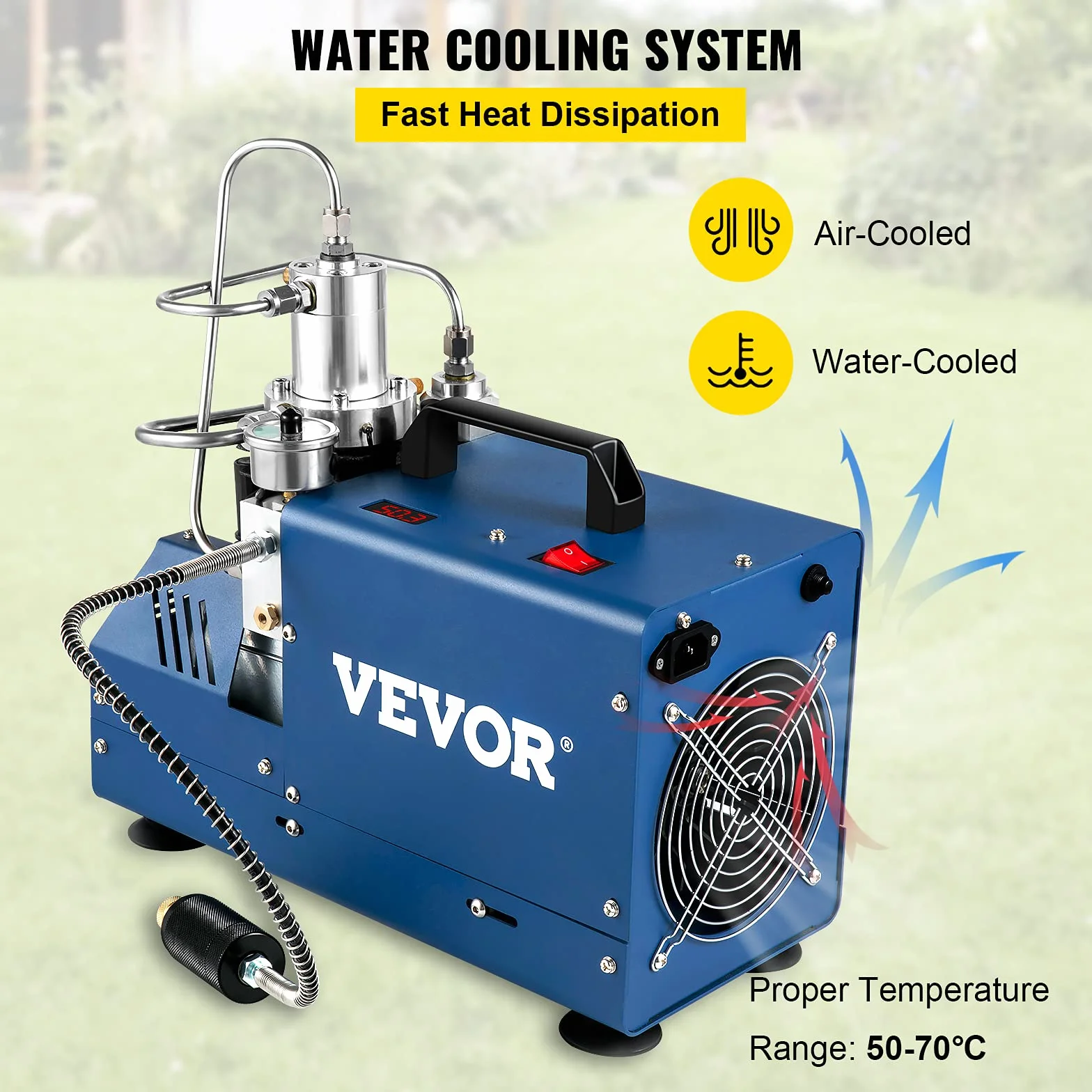 VEVOR Elektryczna pompa PCP 300 bar 30 MPa 4500 PSI Wysokociśnieniowa sprężarka powietrza 1800W Pompa powietrza wysokociśnieniowego 37x18x40 cm Automatyczne wyłączanie, separator wody i oleju do