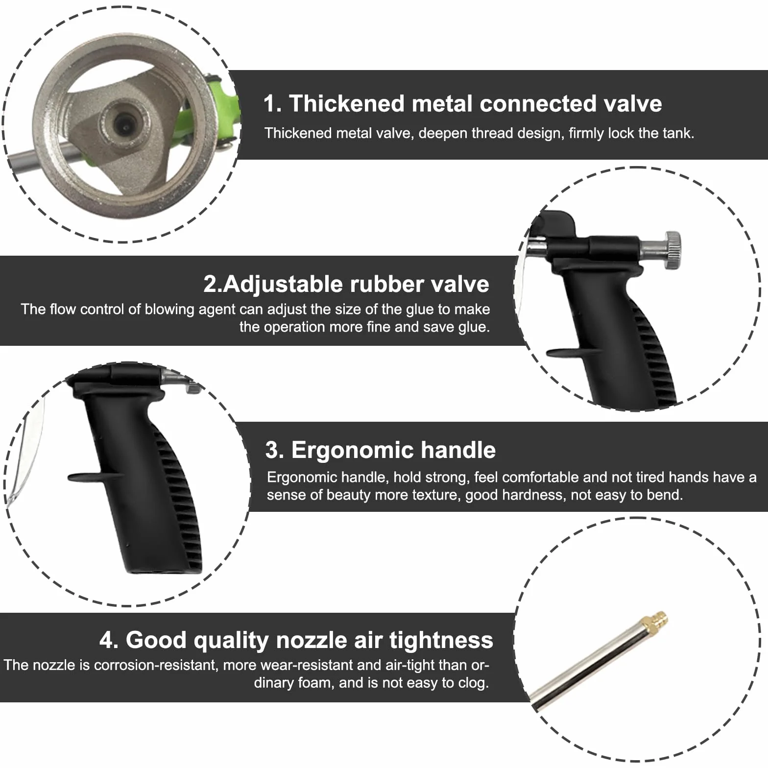 3 pistolety piankowe PU, pistolet z pianki budowlanej z metalu, profesjonalny pistolet dozujący z ergonomicznym uchwytem z tworzywa sztucznego, dla profesjonalistów, majsterkowiczów, do uszczelniania,