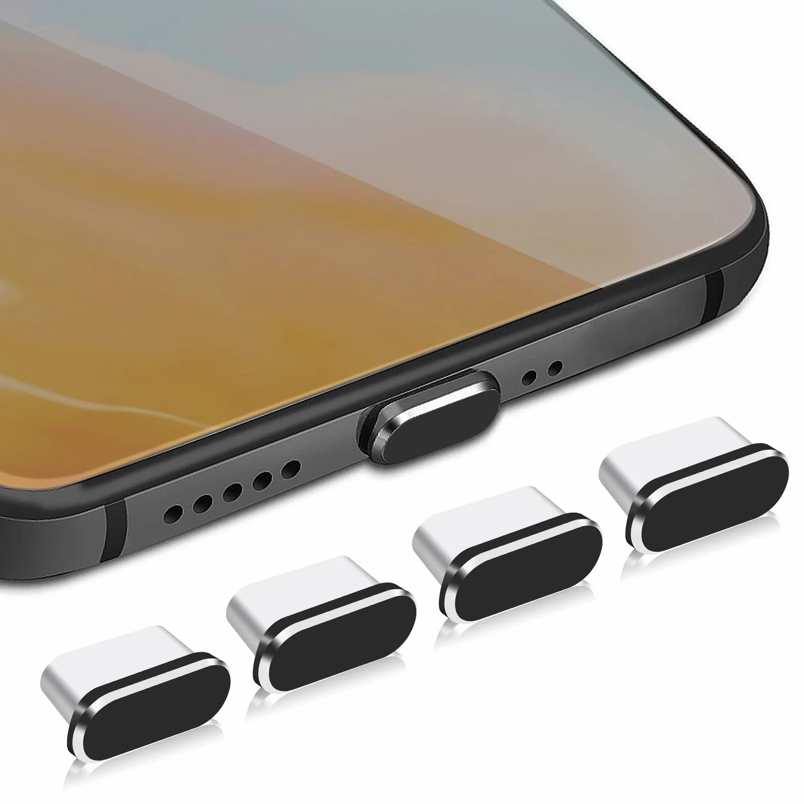 Sibba 4 przeciwpyłowe wtyczki USB typu C i Micro USB pokrywa port do smartfonów Android (czarna)