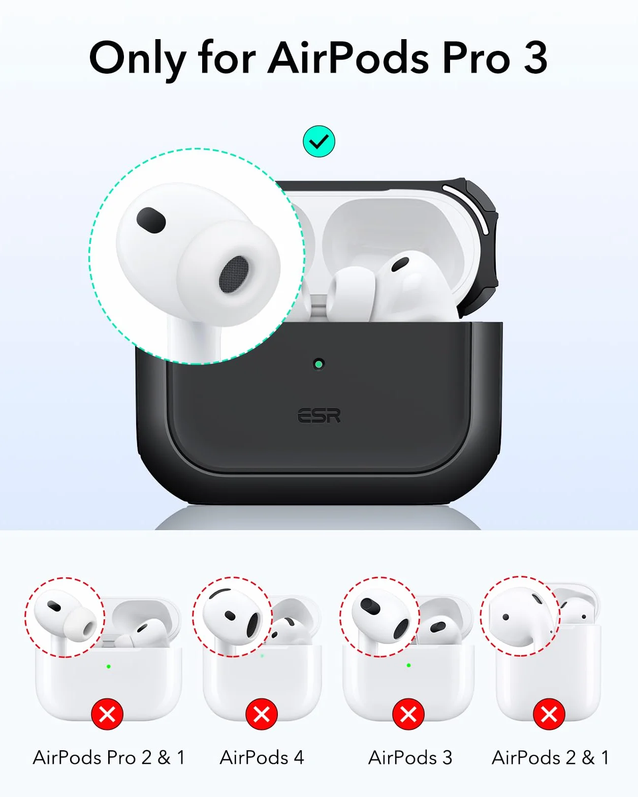 ESR Etui do AirPods Pro 3, kompatybilne z AirPods Pro 3. generacji (2025), kompatybilne z MagSafe, pełna ochrona przed upadkiem z etui i smyczą, czarne