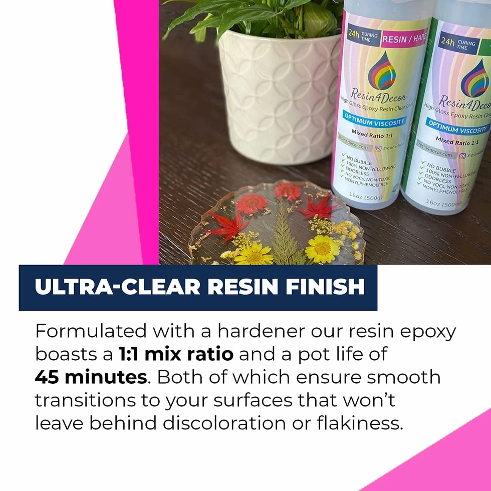 Żywica epoksydowa RESIN4DECOR 1:1, klej z żywicy odlewniczej, do rzemiosła artystycznego, biżuterii, kształtów, kryształowa, przezroczysta, nie żółknie, nietoksyczna, wykończenie na wysoki połysk, 24 szt., czas utwardzania, bezwonna żywica do laminowania,