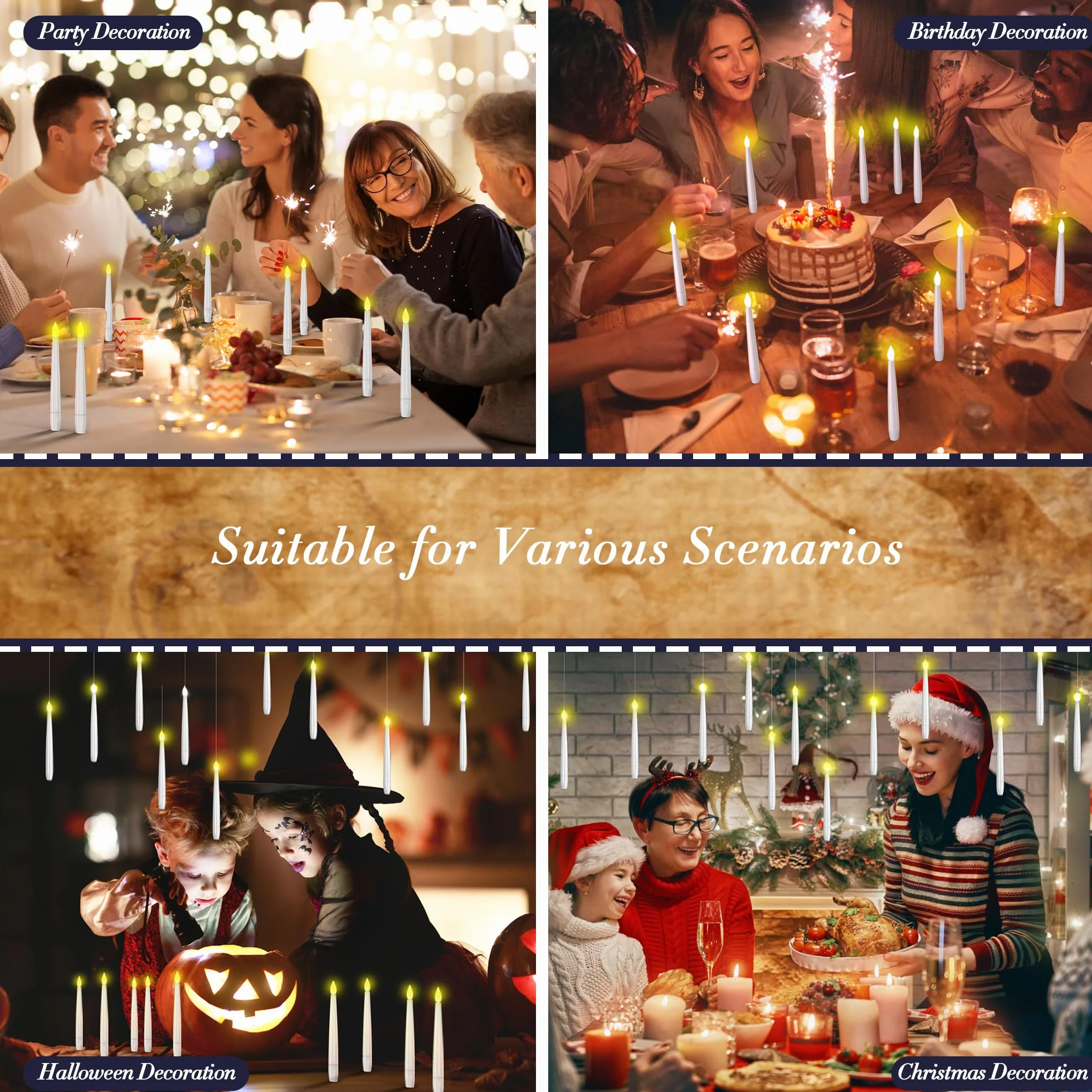 Lewitujące świece LED z pilotem zdalnego sterowania, 10 sztuk, bezpłomieniowe świece na baterie, na Boże Narodzenie, wesele, imprezę, Halloween, urodziny, jako dekoracja