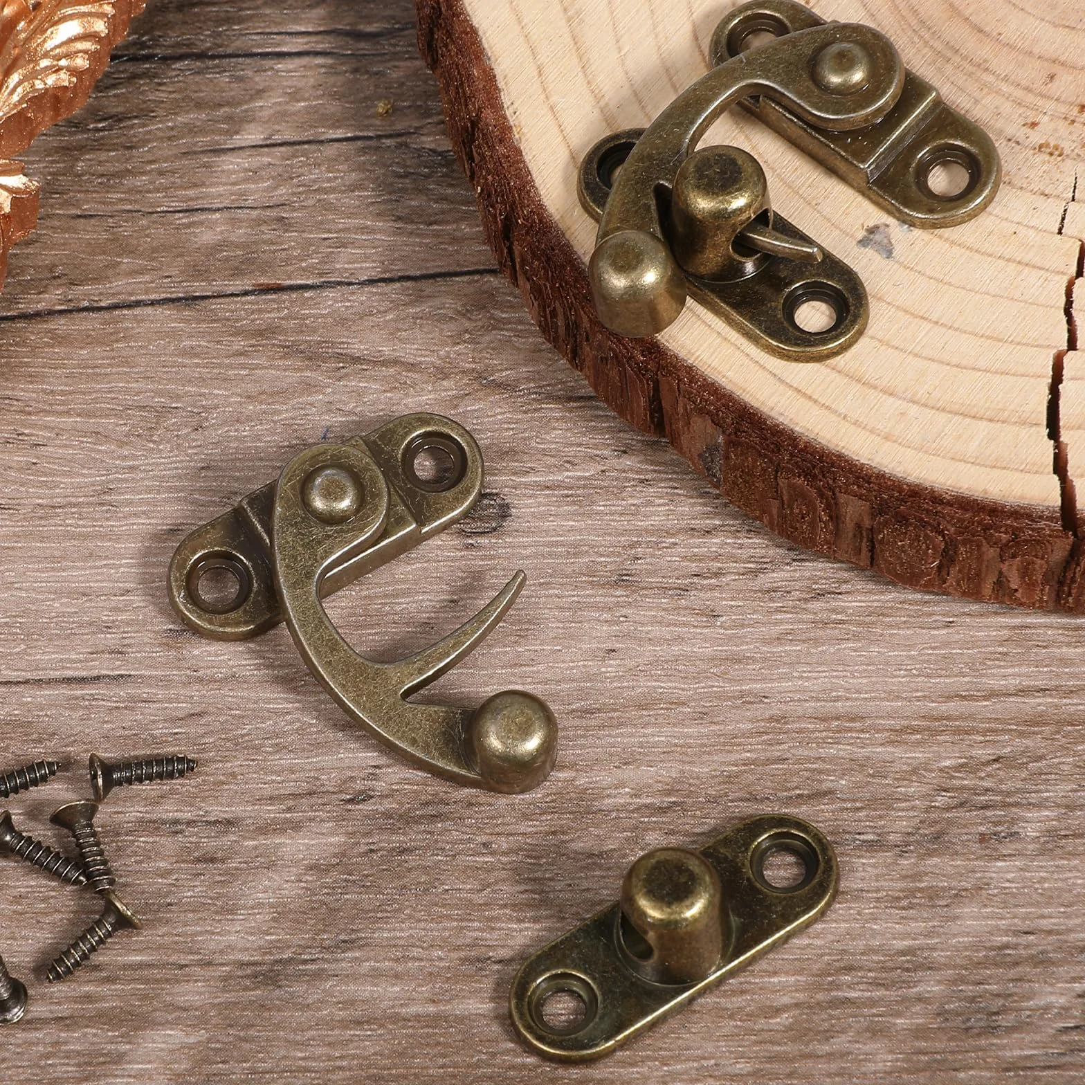 2 sztuki w stylu vintage, szybkie zamknięcie, haczyk blokujący, haczyk w stylu vintage, mały, antyczny, ze śrubami, do drewnianej skrzynki na biżuterię (33 mm x 28 mm)