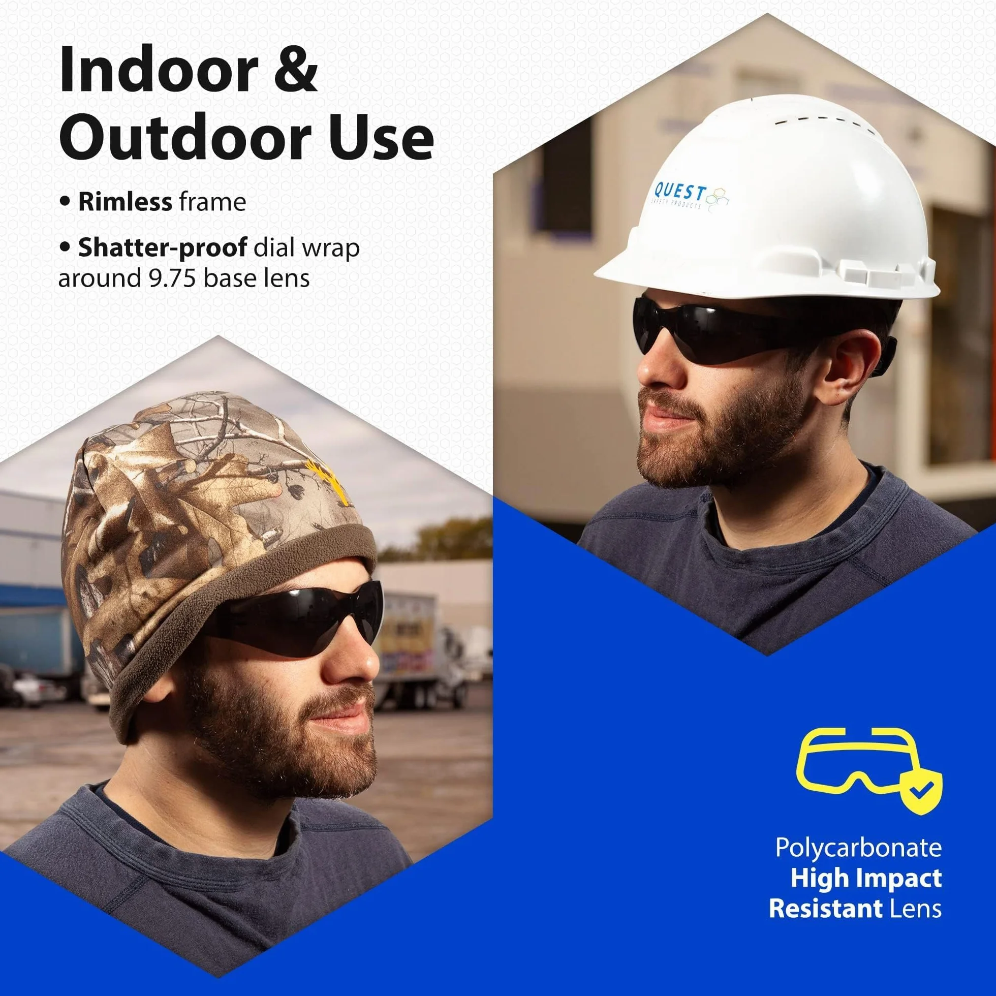 Quest Safety Products okulary ochronne, odporne na zaparowanie, odporne na uderzenia szkła poliwęglanowego (dymne)