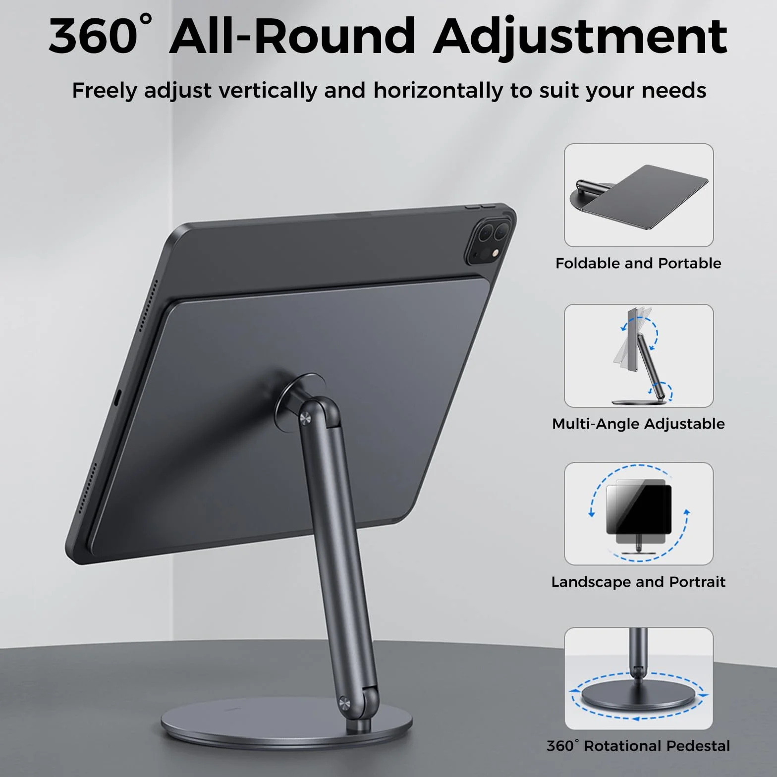 BENKS Magnetyczny stojak na iPad Pro 11" (M5 2025/M4 2024), regulowany obrotowy 360°, składany aluminiowy uchwyt biurkowy