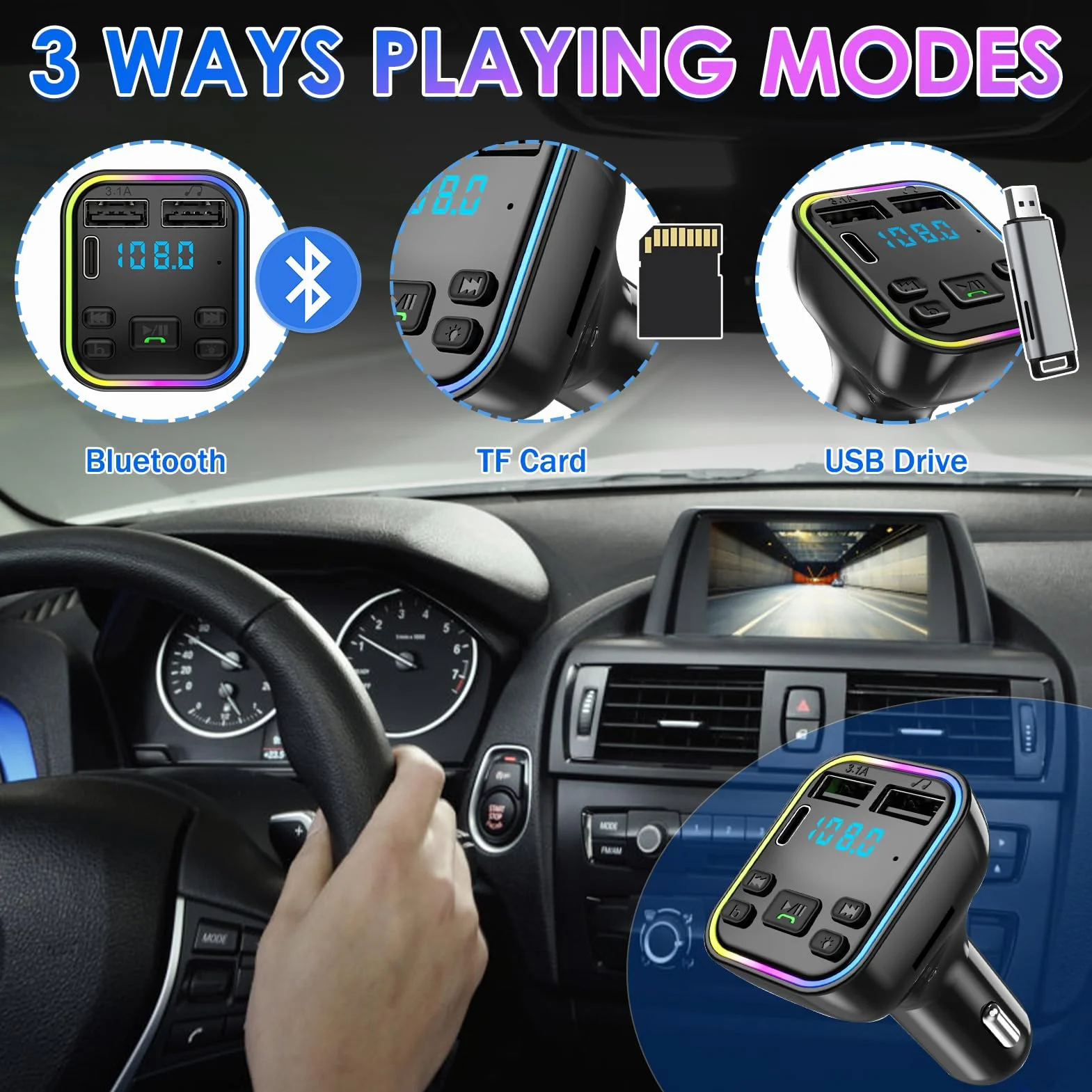 Nadajnik FM Bluetooth samochodowy adapter