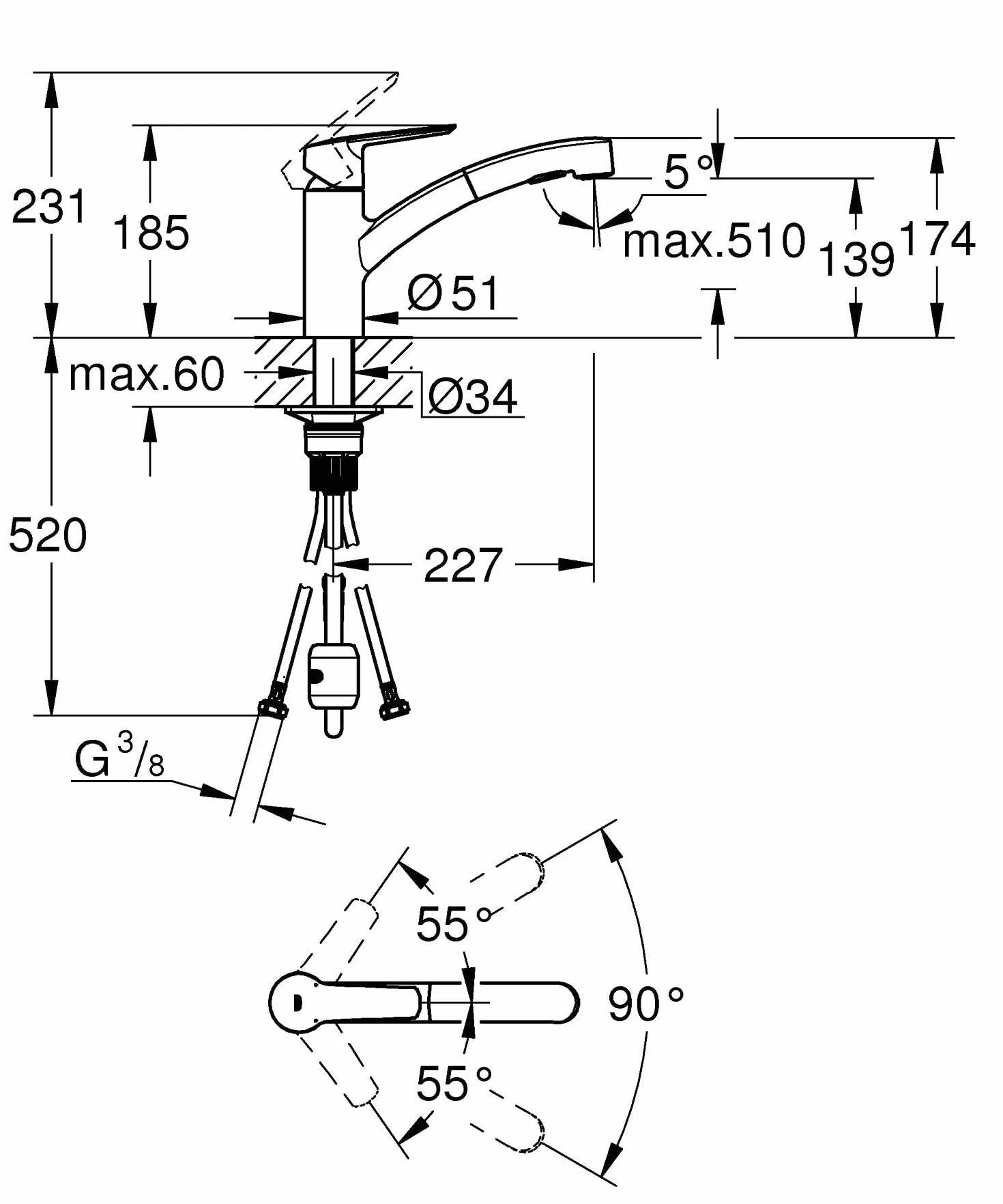 GROHE QUICKFIX Bateria zlewozmywakowa wysuwany prysznic 2-strumieniowy chrom