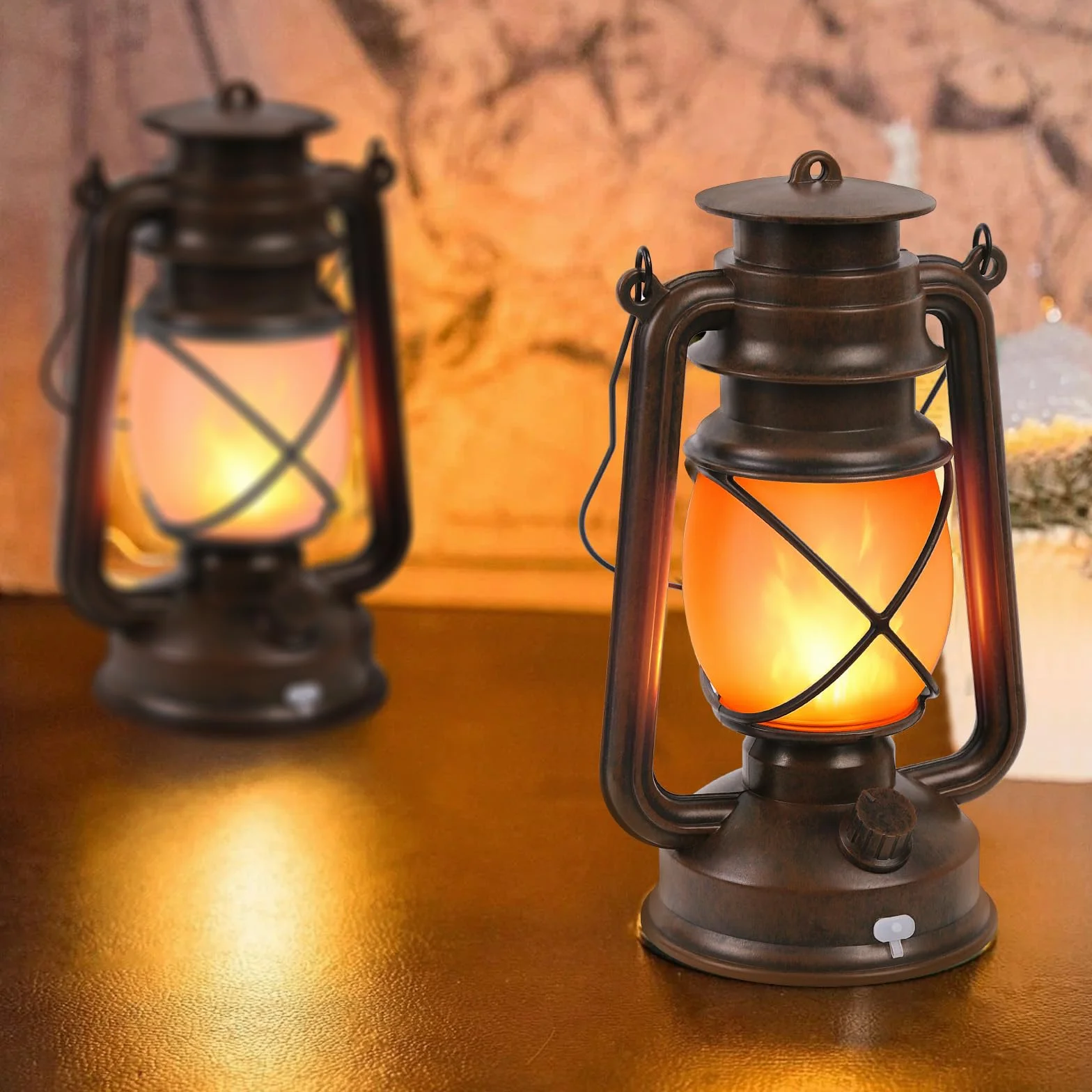 KINGLEAD Latarnie LED w stylu vintage, 4 tryby świecenia, ściemniane, wiszące lampiony LED, wodoodporne, z efektem płomienia, ładowane przez USB, odpowiednie do ogrodu, na Boże Narodzenie, Nowy Rok, 2