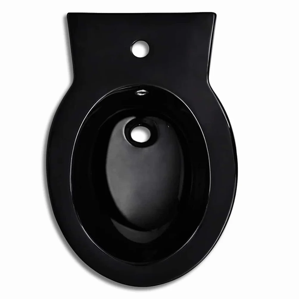 Bidet stojący stojący bidet ceramiczny czarny 58 x 40 x 40 cm z otworem na kran 35 mm odpływ 40 mm do łazienki, higieniczna pielęgnacja intymna i szybkie czyszczenie bez armatury