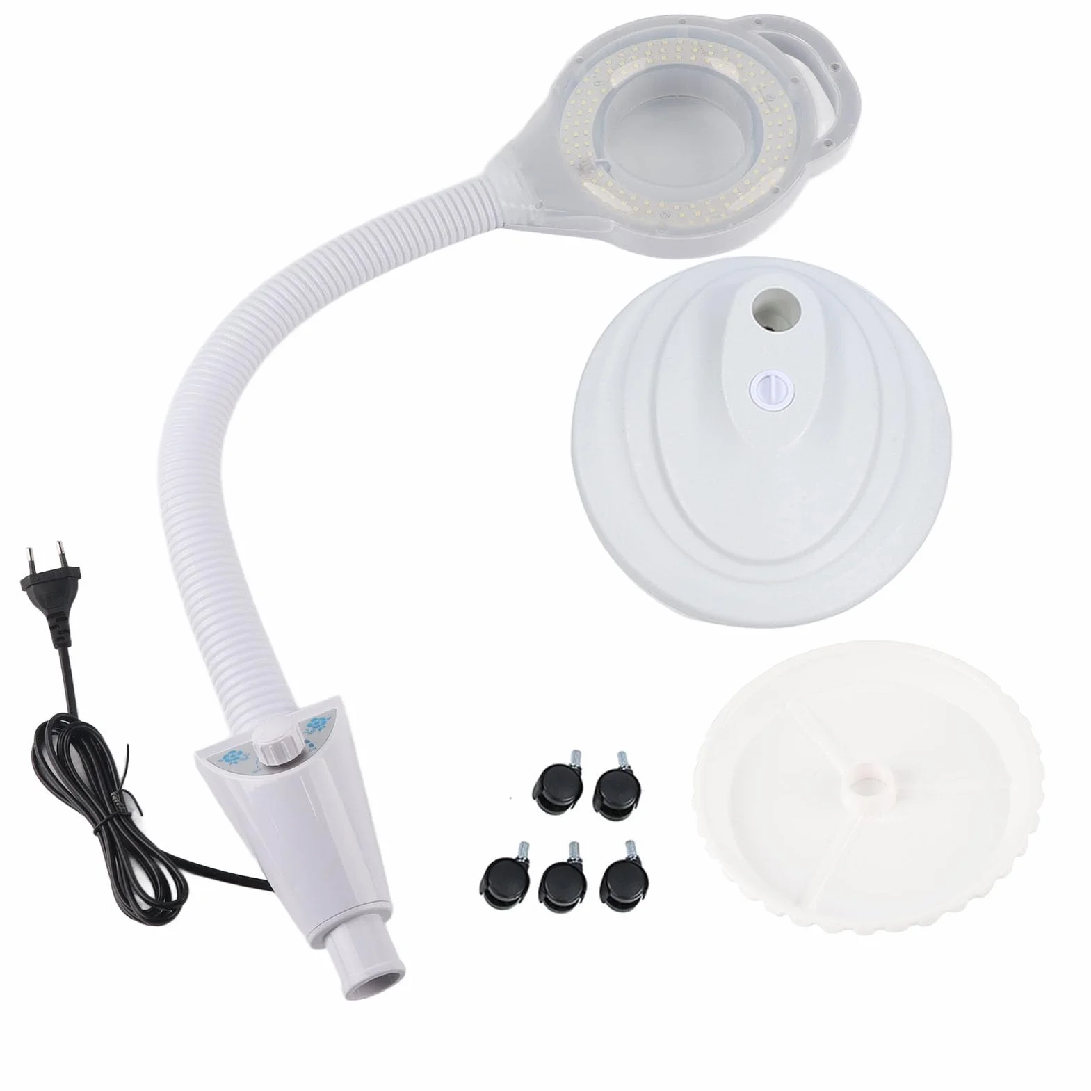 Lampa do tatuażu LED, 8-krotnie powiększająca lampa podłogowa z regulowaną wysokością, 120 kulek lampy, obrót o 360 °, 5 kół wielokierunkowych, salonowe zimne światło do