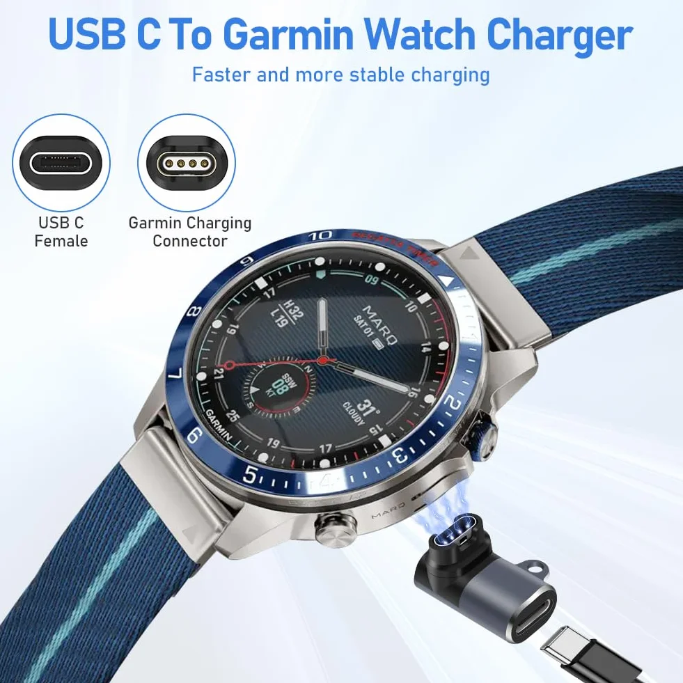 AXFEE Adaptery do ładowarki zegarka, 3 sztuki typu C, kompatybilne z Garmin Fenix S5/6/7, Venu, Epix 2, Forerunner 45/945/245/935