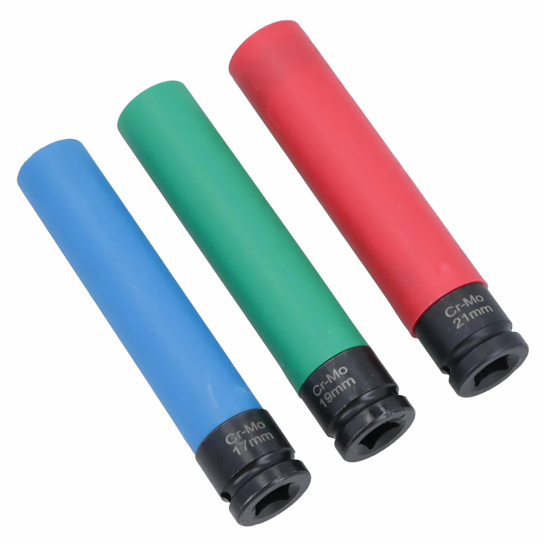 AB Tools 1/2 cala Bardzo długie metryczne koła ze stopu metali oznaczone kolorami nasadki udarowe 17 19 21 mm