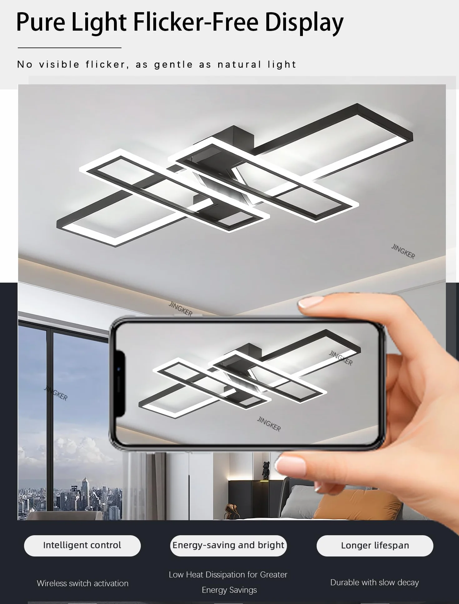 Nowoczesna minimalistyczna lampa sufitowa LED czarna 94W półwpuszczana lampa sufitowa z funkcją ściemniania 10%–100% W zestawie pilot aluminiowa lampa sufitowa odpowiednia do salonów (Czarny, Mały)
