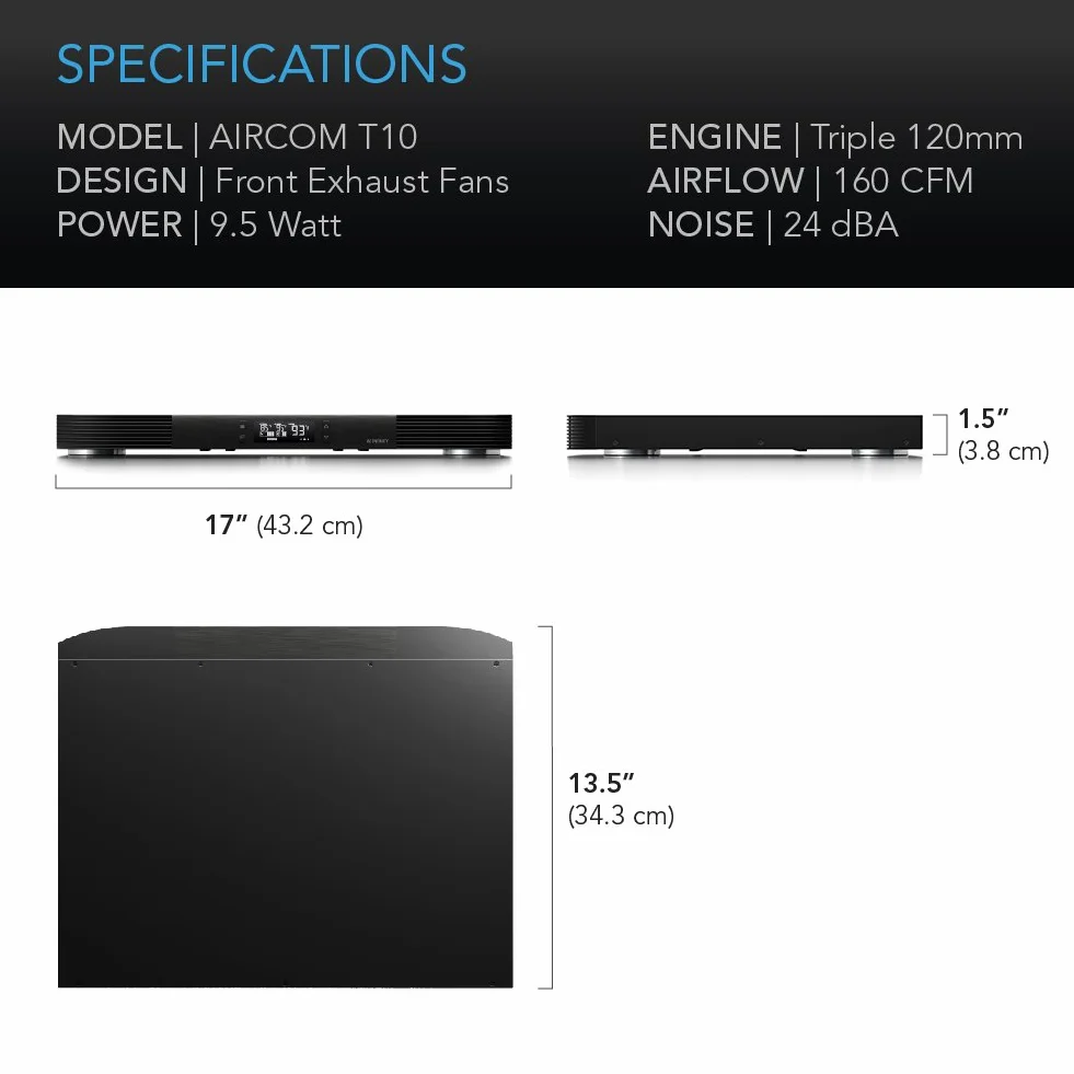 AC Infinity AIRCOM T10 leises Lüftersystem 43 cm für Receiver Verstärker DVR AV-Komponenten