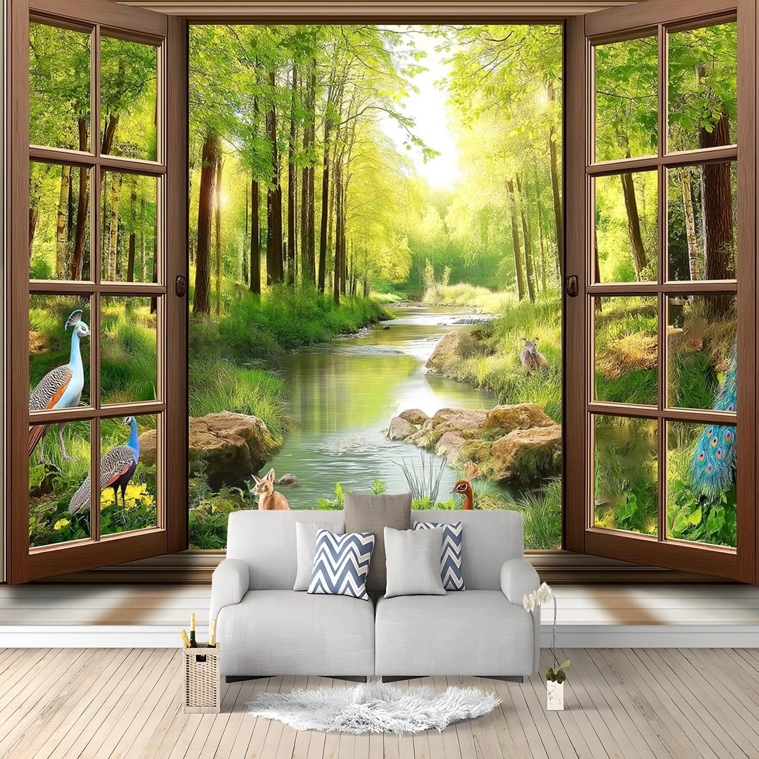 Kolorowa tapeta ścienna do sypialni salonu pokój zabaw fototapeta 3D okna dżungla zwierzęta dekoracje ścienne 400 x 280 cm