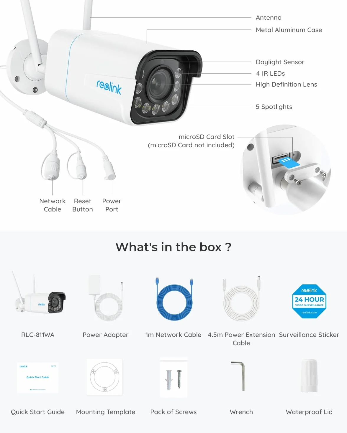 Reolink RLC-811WA Kamera Bezpieczeństwa 4K 8 MP 5-krotny Zoom Optyczny Wi-Fi 2,4/5 GHz Kolorowy Noktowizor