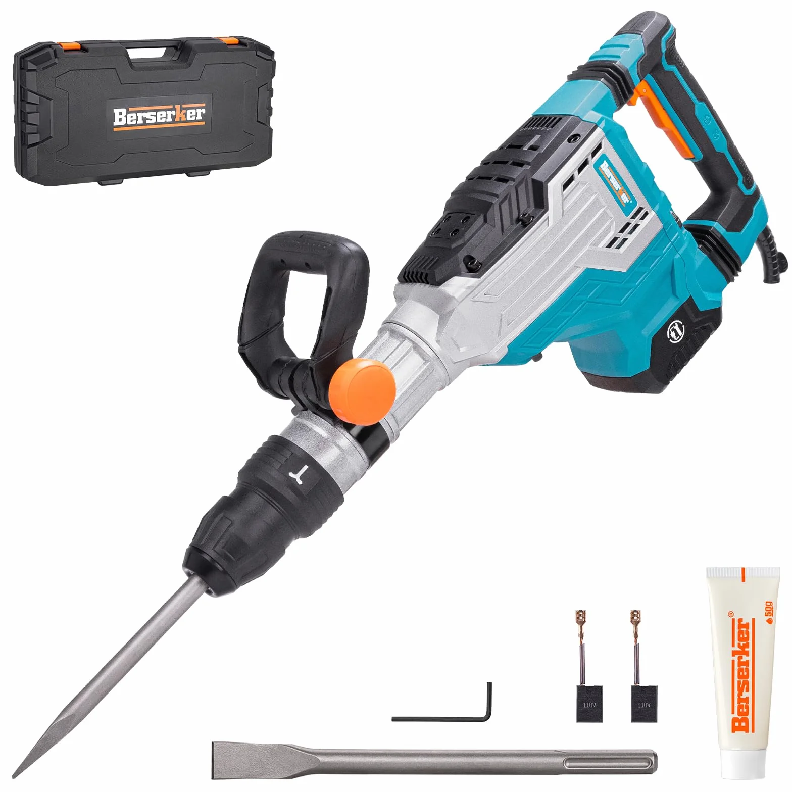 Berserker 1700 W 11.3 kg SDS-Max młot wyburzeniowy 1-9/40.6 cm 14-A przewodowy elektryczny wytrzymały demo młot do odpryskiwania betonu/chodnika z futerałem do przenoszenia dłuta płaskiego