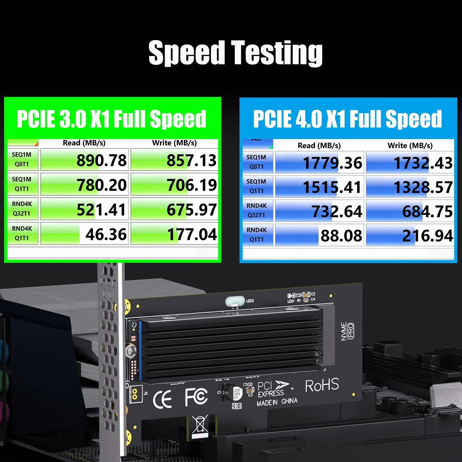 GLOTRENDS PA09-X1-HS Adapter M.2 NVMe na PCIe X1 z radiatorem dla 2230/2242/2260/2280 SSD