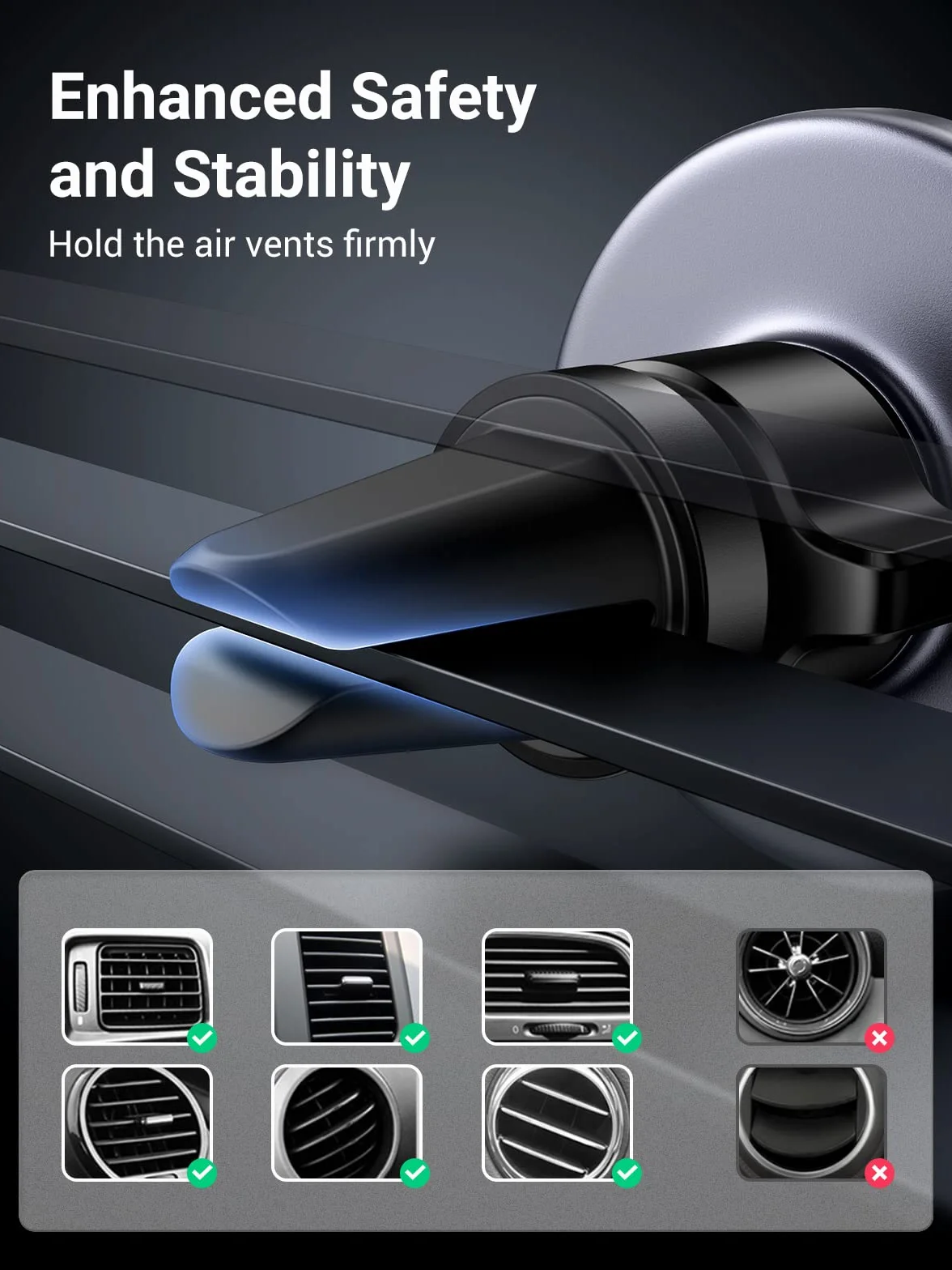 UGREEN MagSafe Samochodowy Uchwyt na Telefon z 2 Metalowymi Pierścieniami Kompatybilny z iPhone 15 Pro Max Plus 14 13 Galaxy F34 S23 Ultra Huawei Mate 60 Pro Redmi K60 Ultra itp.