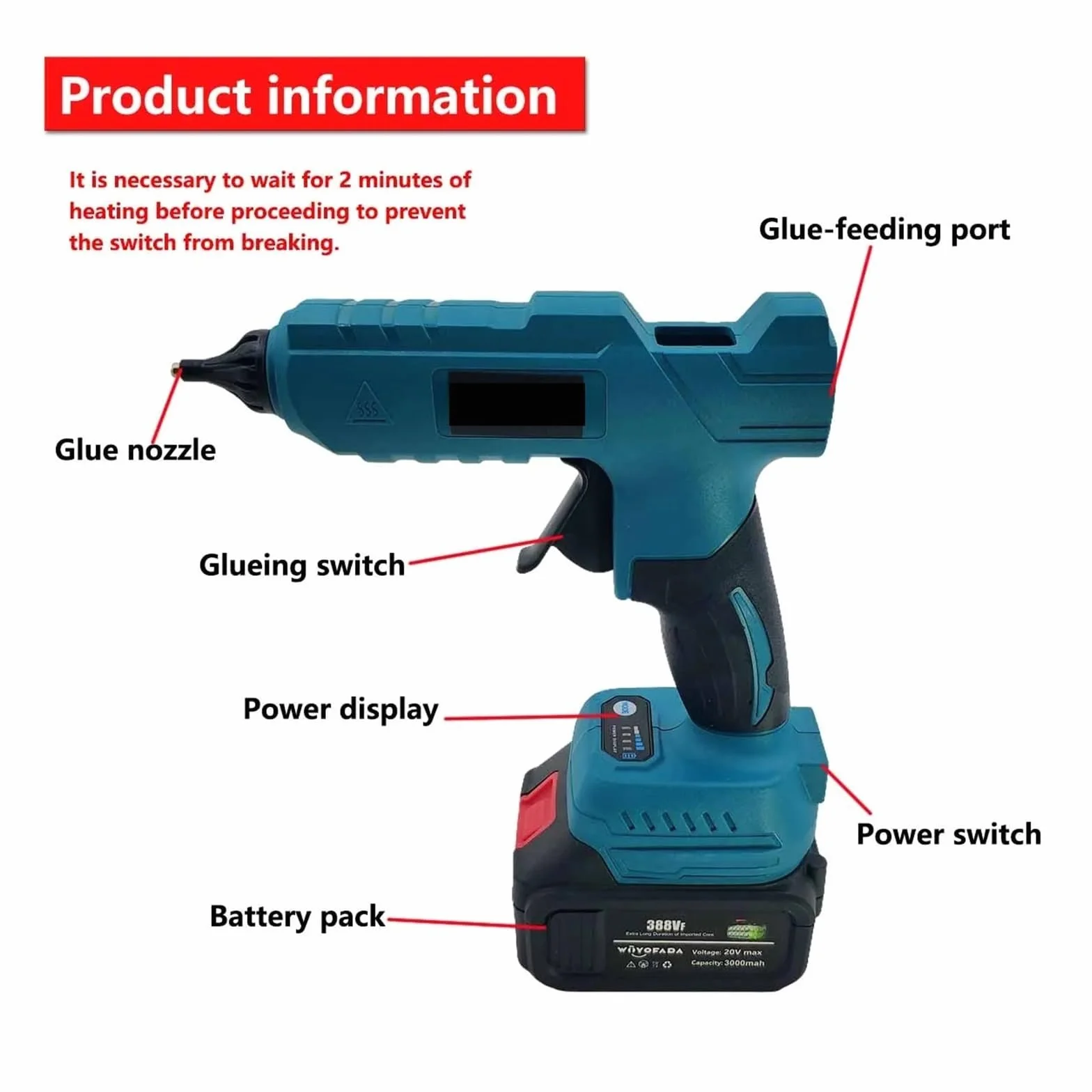 Pistolet do Kleju, elektryczny pistolet do klejenia na gorąco 18V akumulator bezprzewodowy elektryczny klej Grab 11mm klej w sztyfcie spawanie na gorąco wiatrówka(Two big battery)