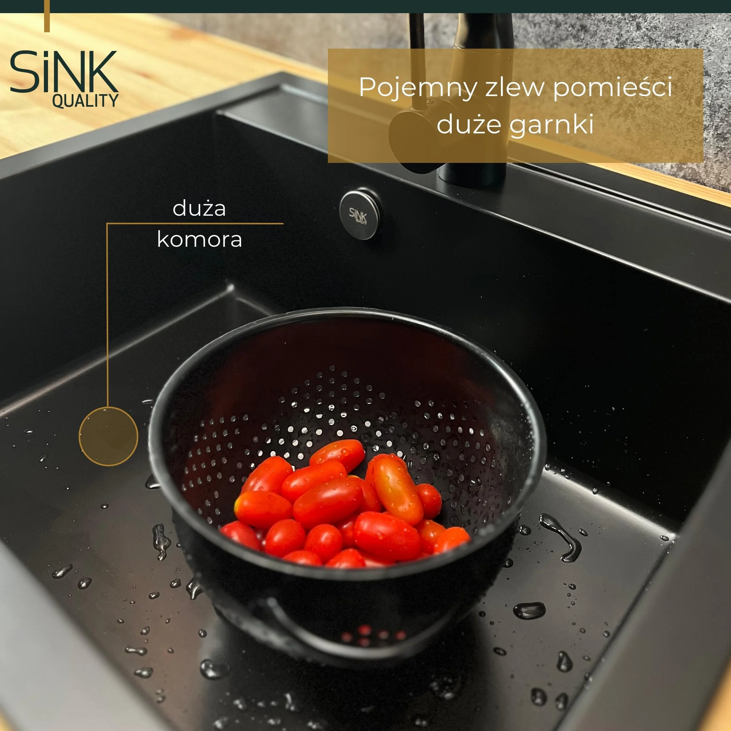 SINK QUALITY zlewozmywak granitowy czarny 56 x 51 cm - w zestawie syfon automatyczny i Impregnate - Umywalka do kuchni - zlewozmywak do szafki pod umywalkę 60 cm zlew granitowy do kuchni
