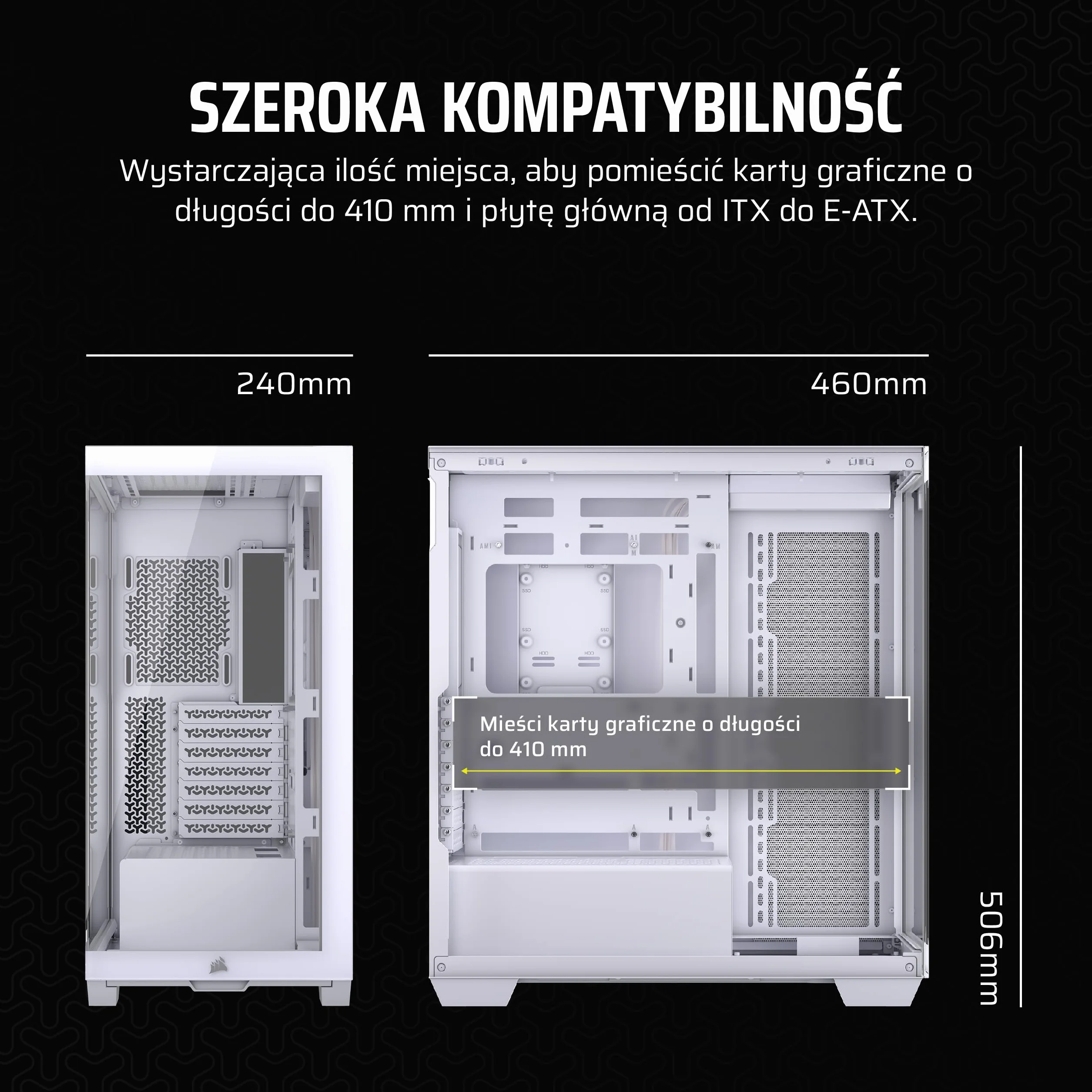 CORSAIR 3500X Środkowa-Wieża ATX Obudowa PC – Panoramiczne Szkło Hartowane – Kompatybilna z Płytą Główną z Odwróconym Połączeniem – Bez Wentylatorów – Biały