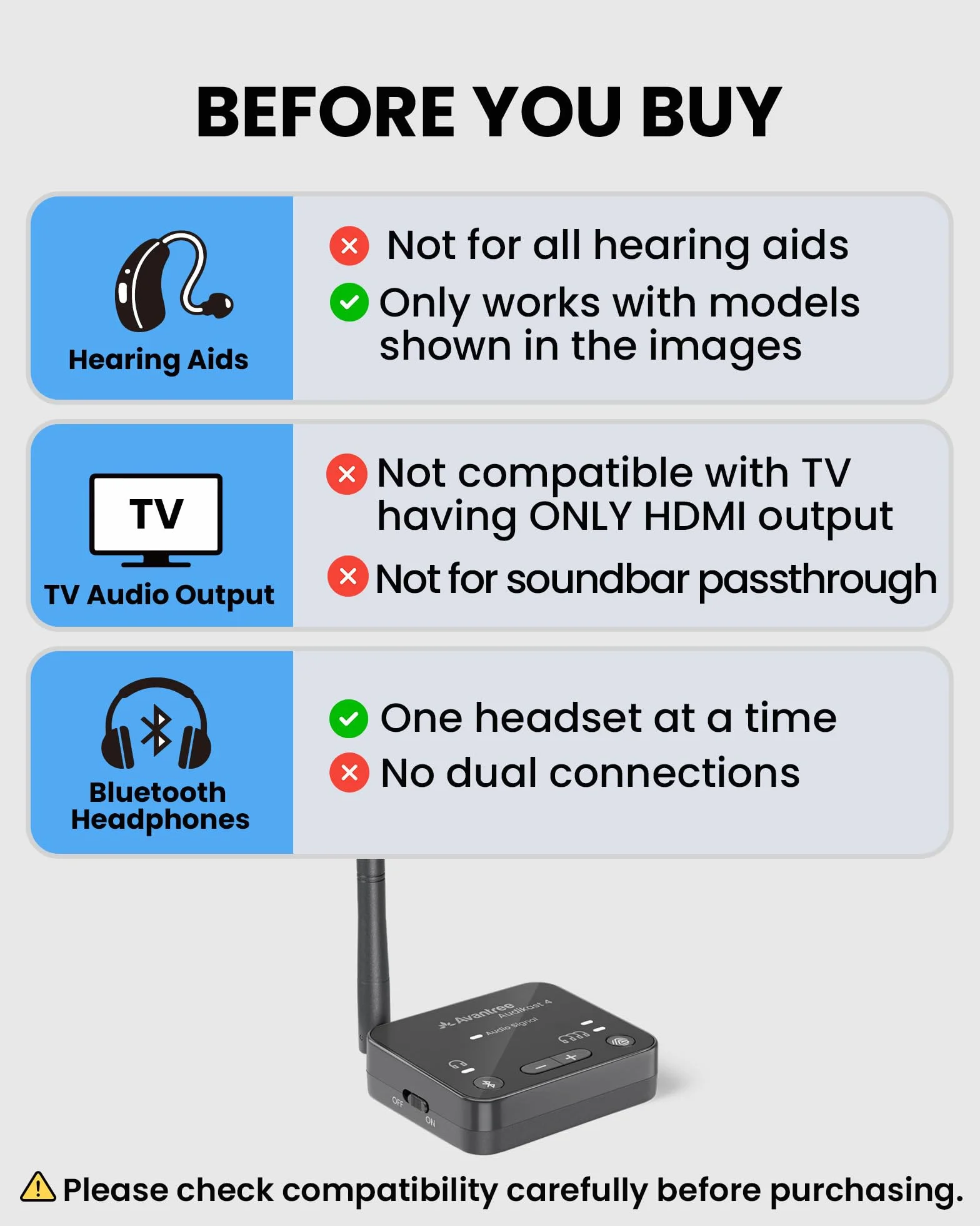 Avantree Audikast 4 transmiter TV Bluetooth 5.4 Auracast aptX Adaptive HD optyczne AUX
